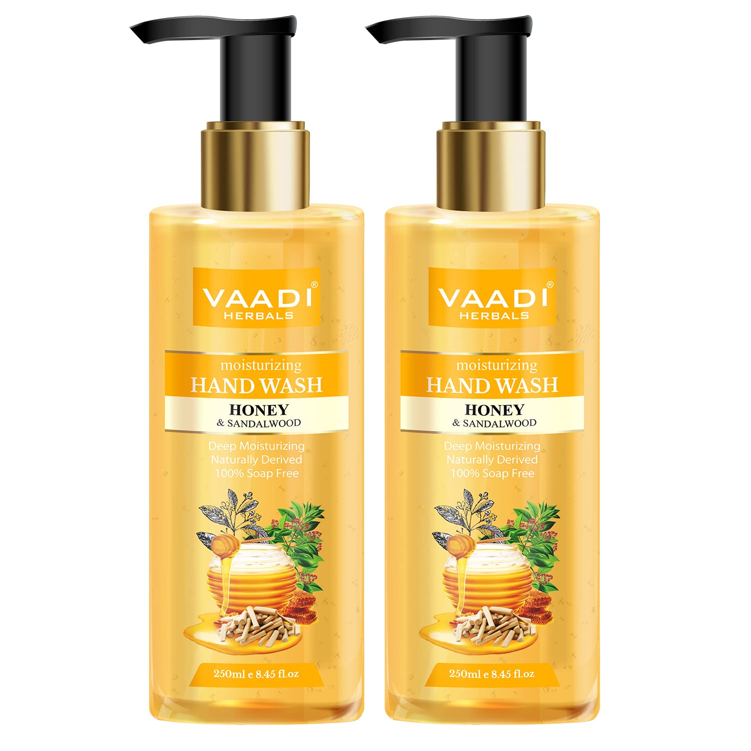 Vaadi Herbals Deep Moisturizing Honey & Sandal Hand Wash - 250ml (Pack of 2) | Natural Hand Cleanser for Dry Skin | Perfect for Home, Office & Travel Use