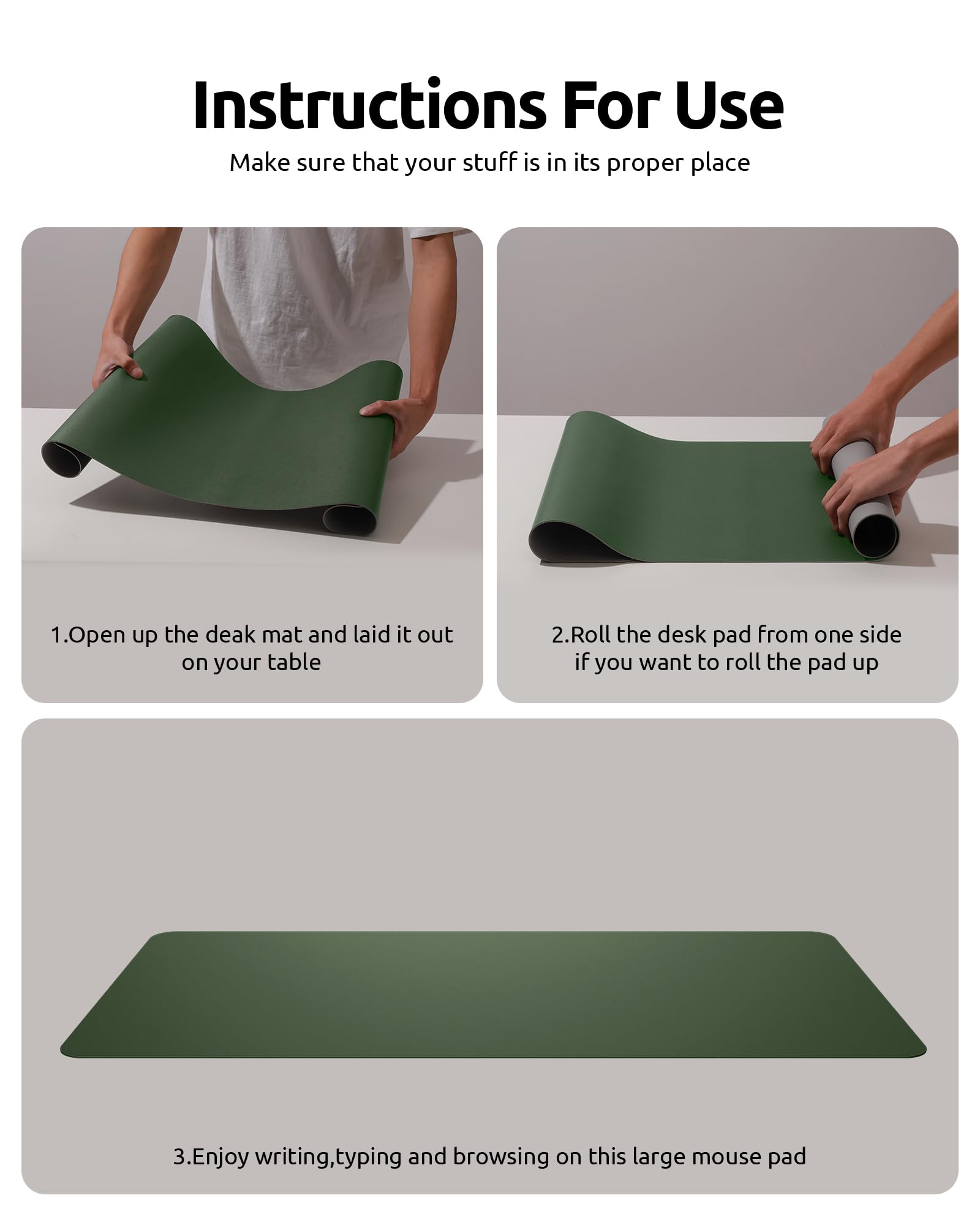 YSAGi Dual-Sided Leather Desk Pad - Large PU Leather Office Desk Mat & Laptop Protector - Waterproof Mouse Pad & Writing Surface for Home & Office (Dark Green + Grey, 23.6