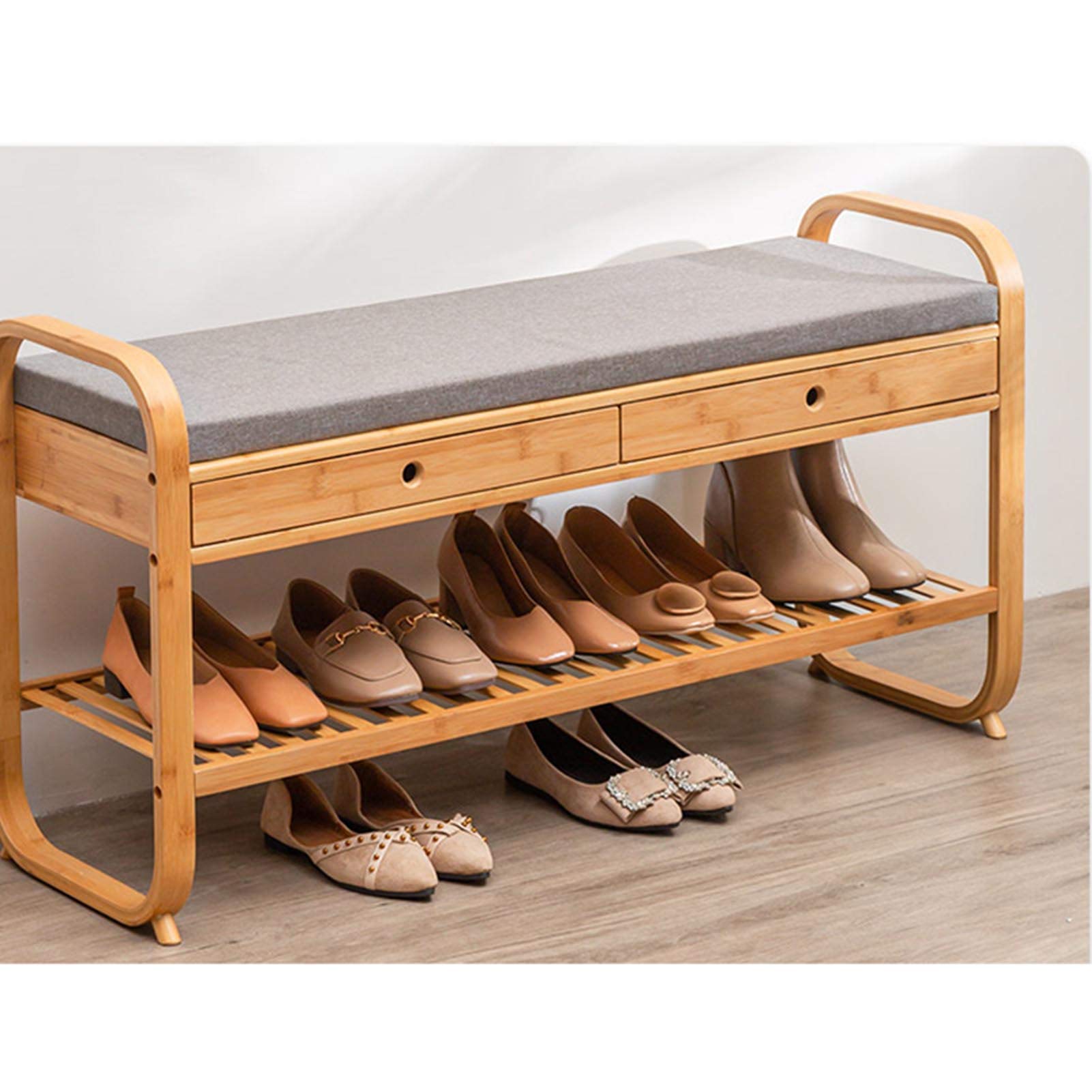 HXSKI Entryway Shoe Bench with Storage Drawer - Soft, Comfortable Shoe Rack for Hallway, Living Room, Bedroom - 56x34x55cm (22x13x22inch) - Perfect for Organizing Shoes in Small Spaces, Entryway Decor, and Quick Seating While Putting On Shoes