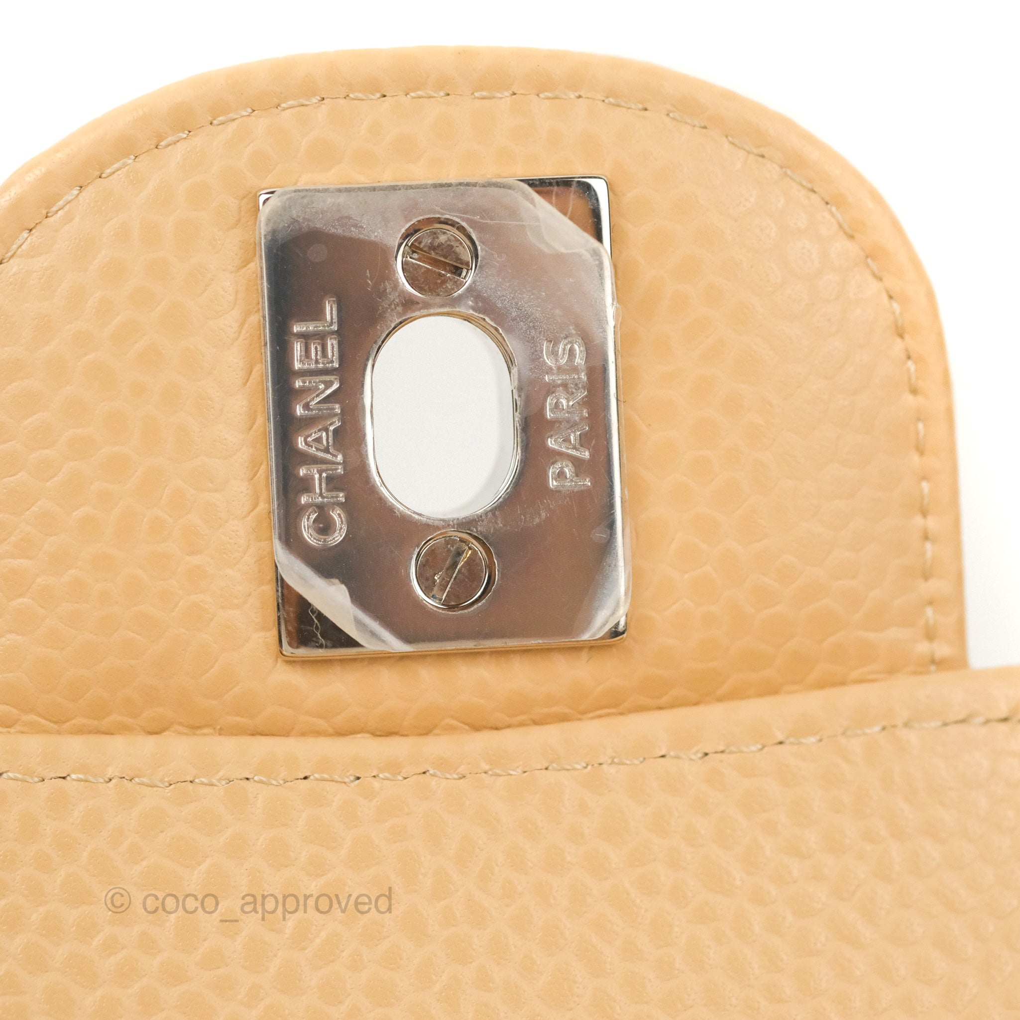 Chanel Classic Medium Flap Bag Quilted Beige Caviar Leather with Silver Hardware - Perfect for Everyday Luxury & Special Occasions