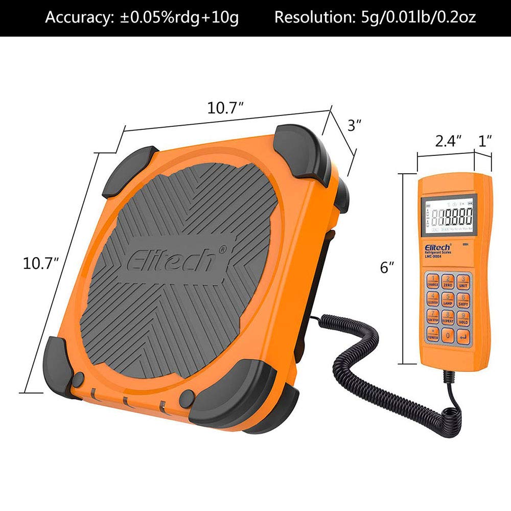 Elitech LMC-300A Digital HVAC Refrigerant Charging Scale - 330lb Capacity, Auto Open/Stop Valve for Freon Recovery & AC Recharging - Perfect for HVAC Technicians & Automotive AC Repair