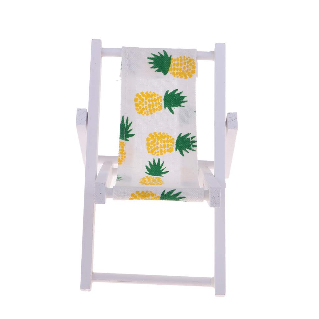 1:6 Scale Miniature Wooden Lounge Chair - Foldable Dollhouse Beach Chaise Longue for Dolls, Pineapple Design - Perfect for Dollhouse Furniture, DIY Projects & Beach Scene Decoration