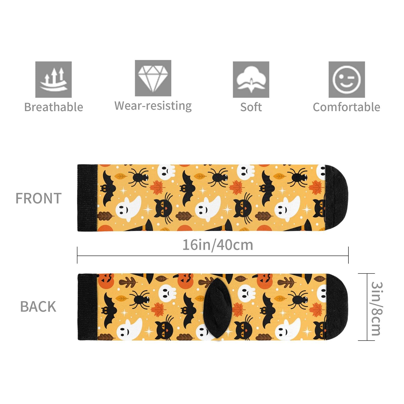 Halloween Ghost Black Cat Funny Compression Socks for Women & Men - Novelty Crew Socks Gift for Nurses, Athletes & Travelers - Perfect for Costumes, Workouts & Long Flights