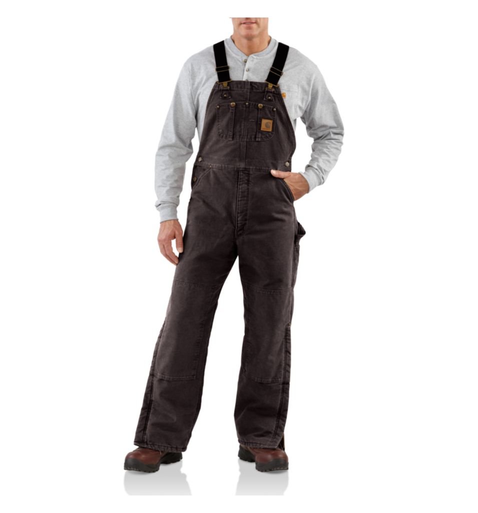 Carhartt Men's Quilt Lined Sandstone Bib Overalls - Durable Workwear for Construction, Farming & Outdoor Activities | Heavy Duty Denim Coveralls with Insulation