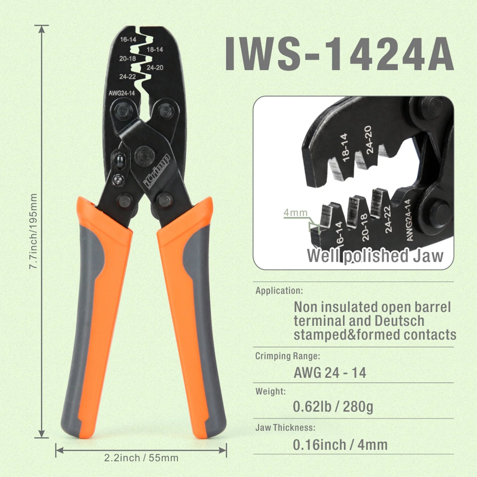 AWG 24-14 Non-Insulated Open Barrel Terminal Crimper Tool for Molex, Delphi, AMP/Tyco Electrical Connectors - Perfect for Automotive Wiring, DIY Electronics & Industrial Applications
