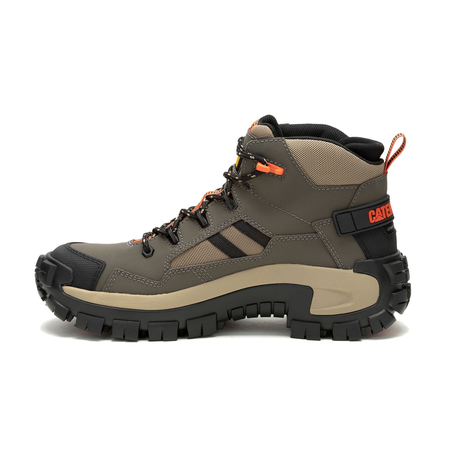 Invader Mid Vent Composite Toe Work Boots - Tan/Green Safety Shoes for Men - Lightweight & Breathable for Construction, Landscaping & Outdoor Work