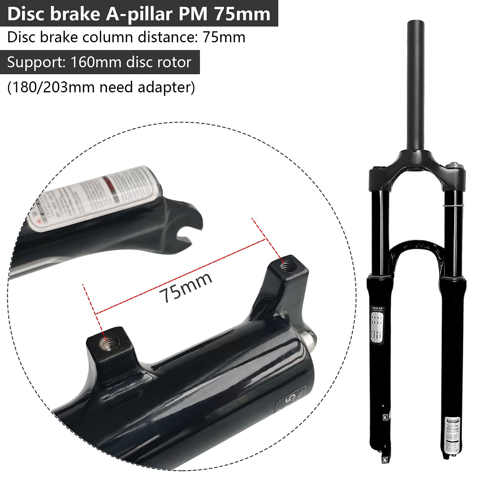 140mm Air Suspension Fork for 26/27.5/29 Inch Mountain Bikes - QR 9mm Straight/Tapered Tube XC/AM Front Fork (Straight Manual Lock, 27.5