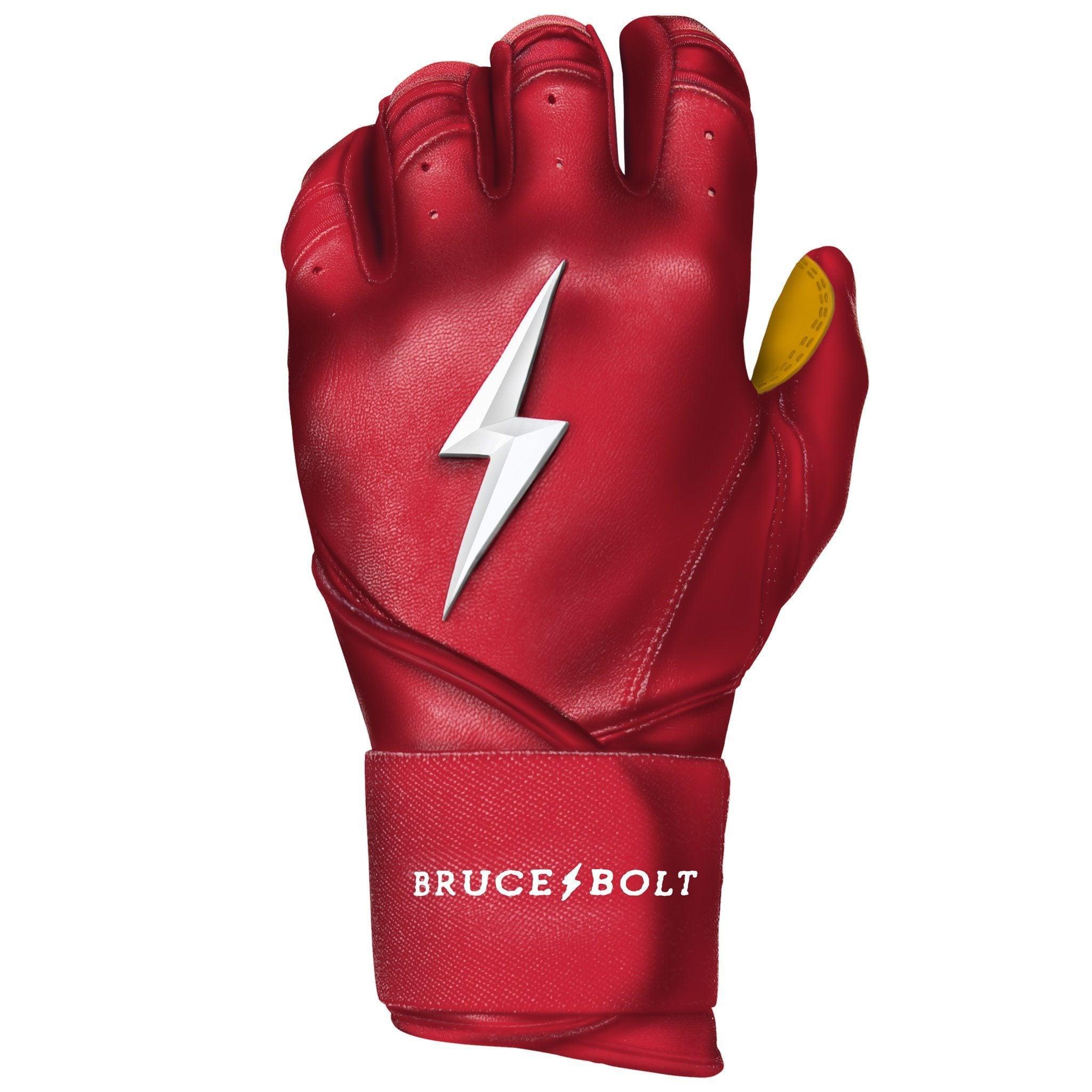 Bruce Bolt PREMIUM PRO Long Cuff Batting Gloves for Baseball & Softball - Red | Durable Grip, Comfort Fit, Enhanced Protection | Perfect for Training, Games & Outdoor Sports