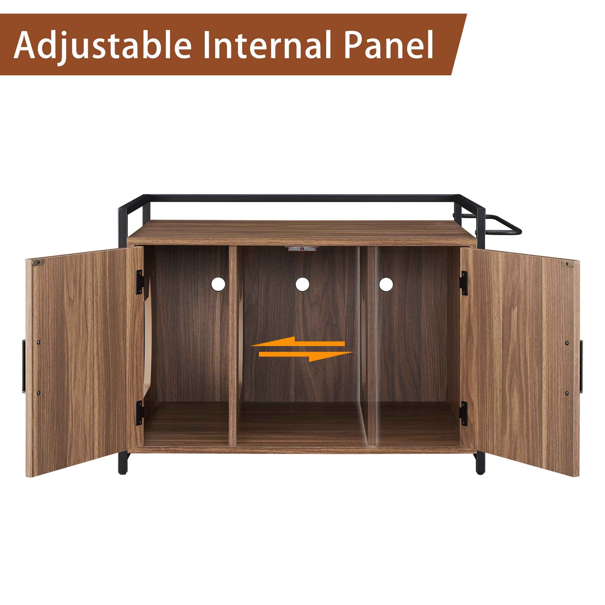 Hidden Cat Litter Box Furniture with Ventilation & Bench Seat - Sturdy Iron & Wood Pet Crate in Rustic Walnut - Discreet Litter Box Enclosure for Living Room or Bedroom