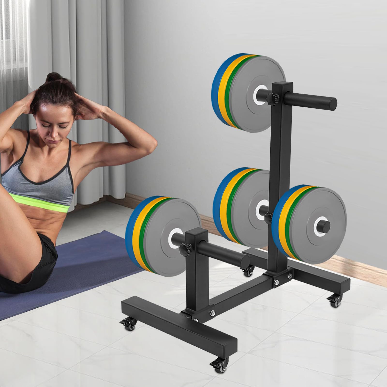 1100LBS Heavy Duty Dumbbell Rack - Commercial Grade Gym Weight Storage Organizer with Wheels | Olympic Weight Plate Tree & Double Column Design for Home Gym | Perfect for Weightlifting, CrossFit & Garage Workouts
