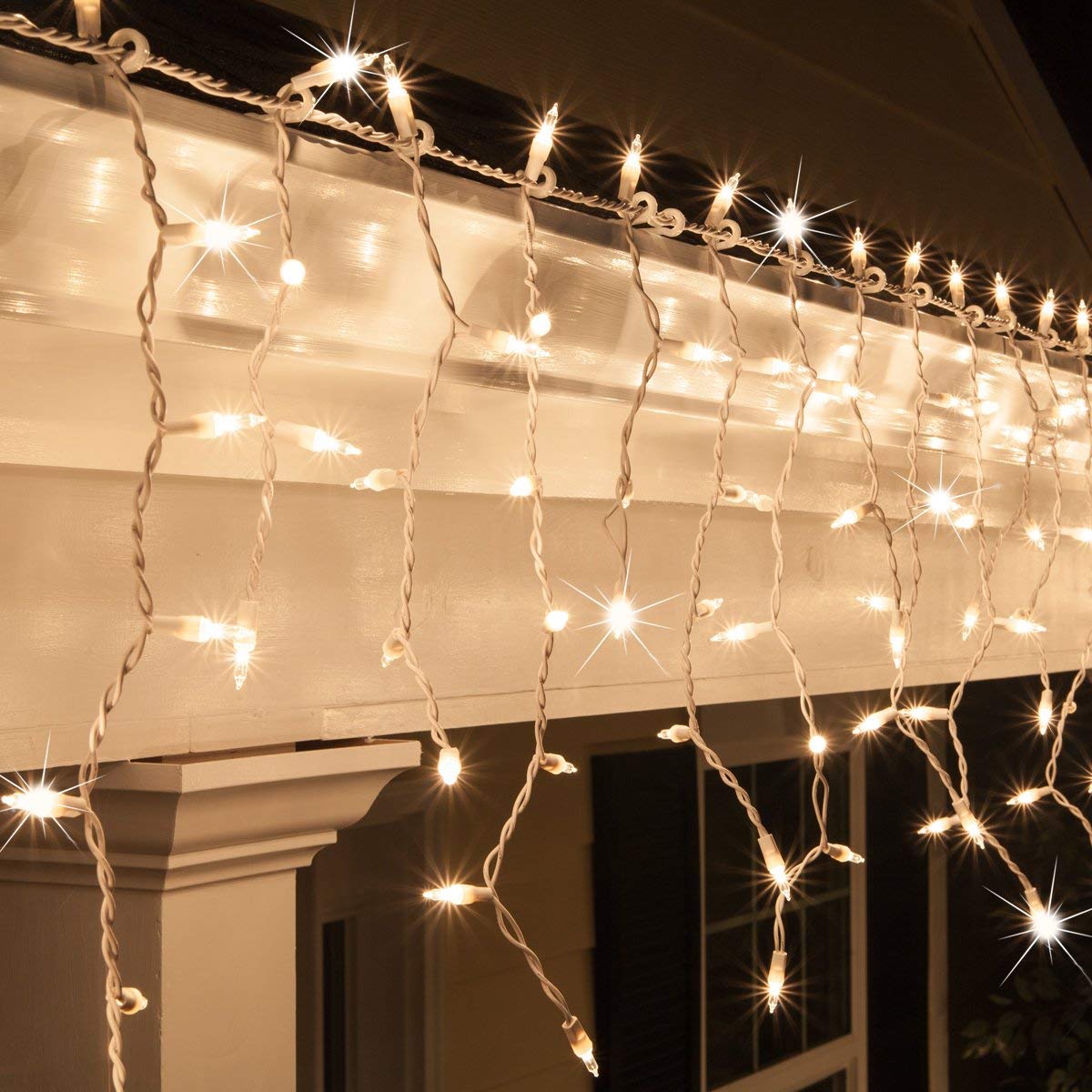8.5 ft 150 Clear Twinkle Icicle Lights on White Wire - Outdoor Christmas Lights, Wedding Decorations, Mini Incandescent String Lights for Holiday, Party, Garden, and Patio Decor