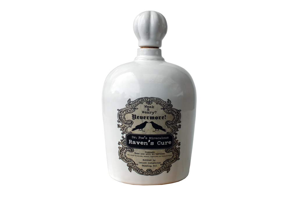 Pacific Giftware The Raven's Cure Never More Poison Ceramic Bottle - Gothic Home Decor, Halloween Party Prop, Unique Collector's Item for Edgar Allan Poe Fans