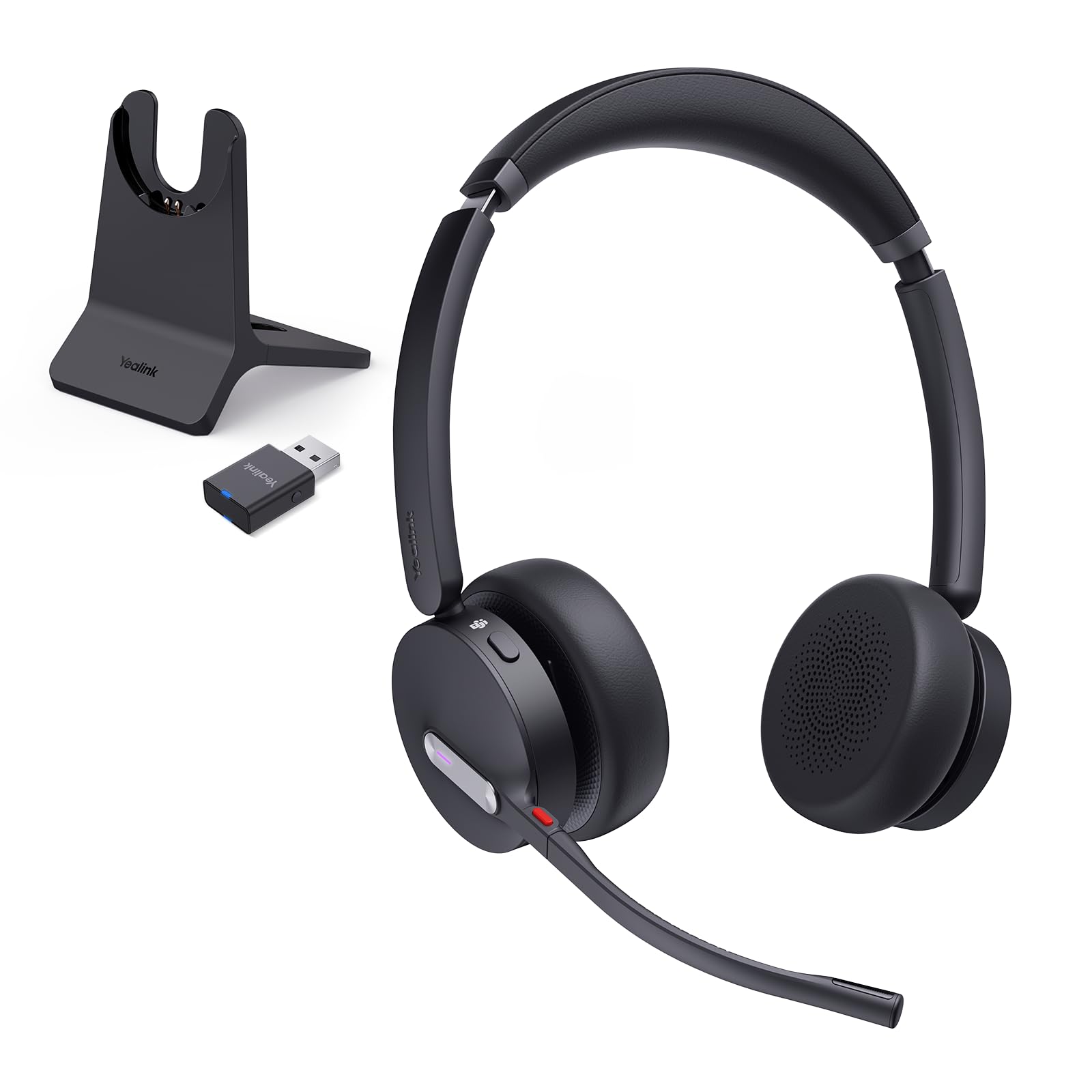 Yealink WH64 Hybrid Wireless DECT Headset with Bluetooth - 492ft Range, 32H Talk Time, Noise Cancelling Mic for Teams/Zoom/Skype - UC Certified PC Headset with Charging Stand - Perfect for Remote Work & Call Centers