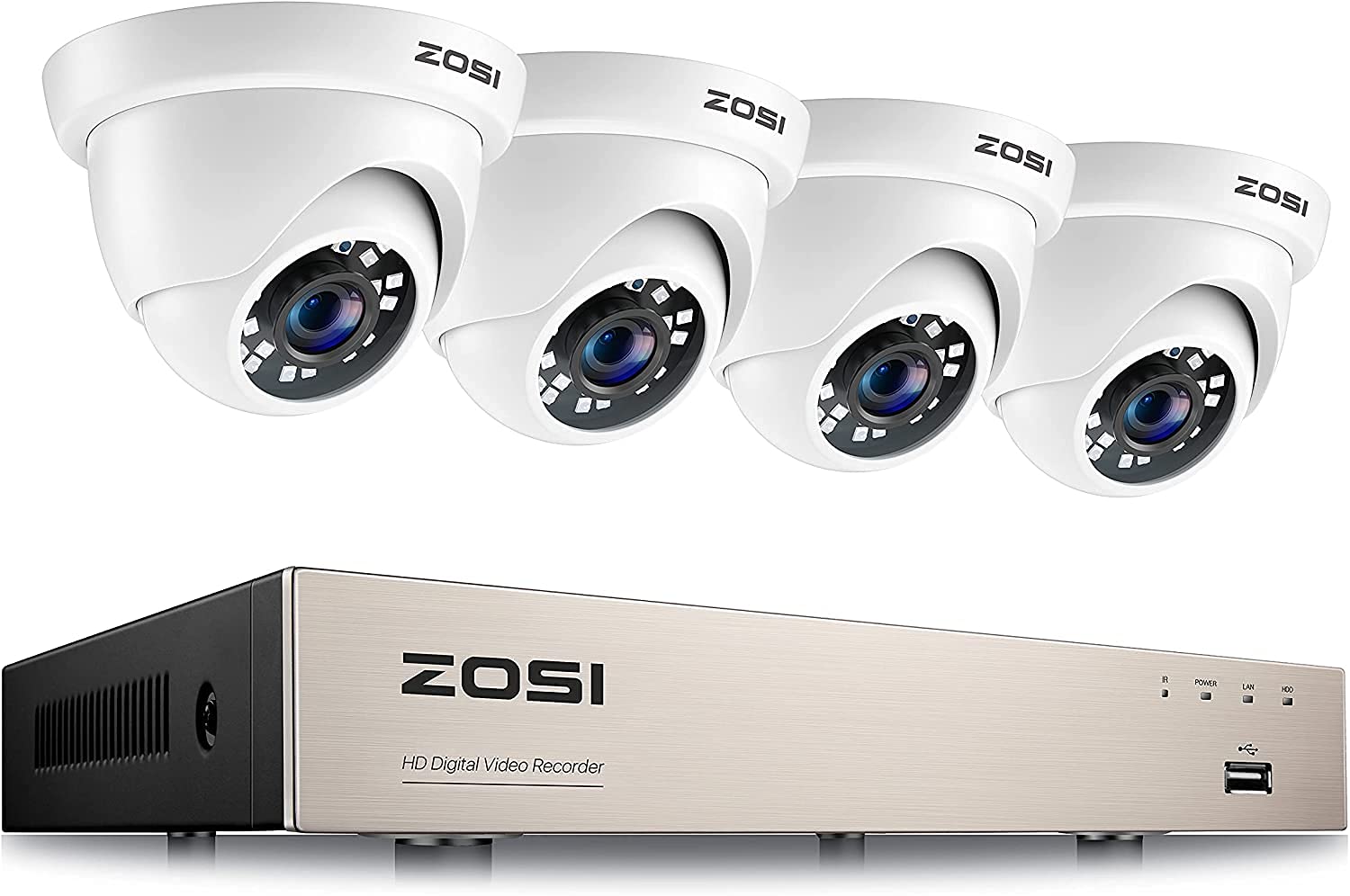ZOSI H.265+ 1080P 8CH 5MP-Lite Security Camera System with 4 Wired Dome Cameras - Outdoor/Indoor Surveillance, 80ft Night Vision, No HDD (Renewed) - Ideal for Home Security, Business Monitoring & Property Protection