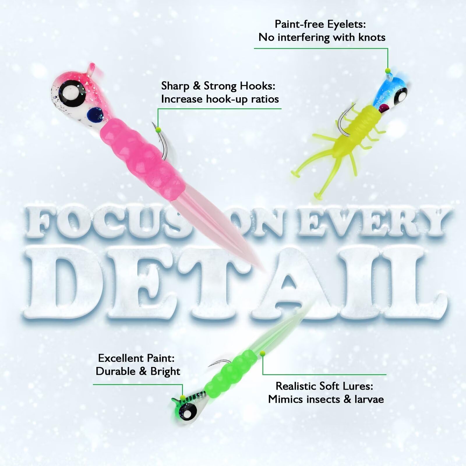 20pcs/60pcs Tungsten Ice Fishing Jigs with Glow in Dark Feature - 1/16oz (1.85g) Crappie Lures for Panfish & Walleye - Durable Ice Fishing Gear - Perfect Gift for Anglers - Ideal for Winter Ice Fishing & Night Fishing Adventures
