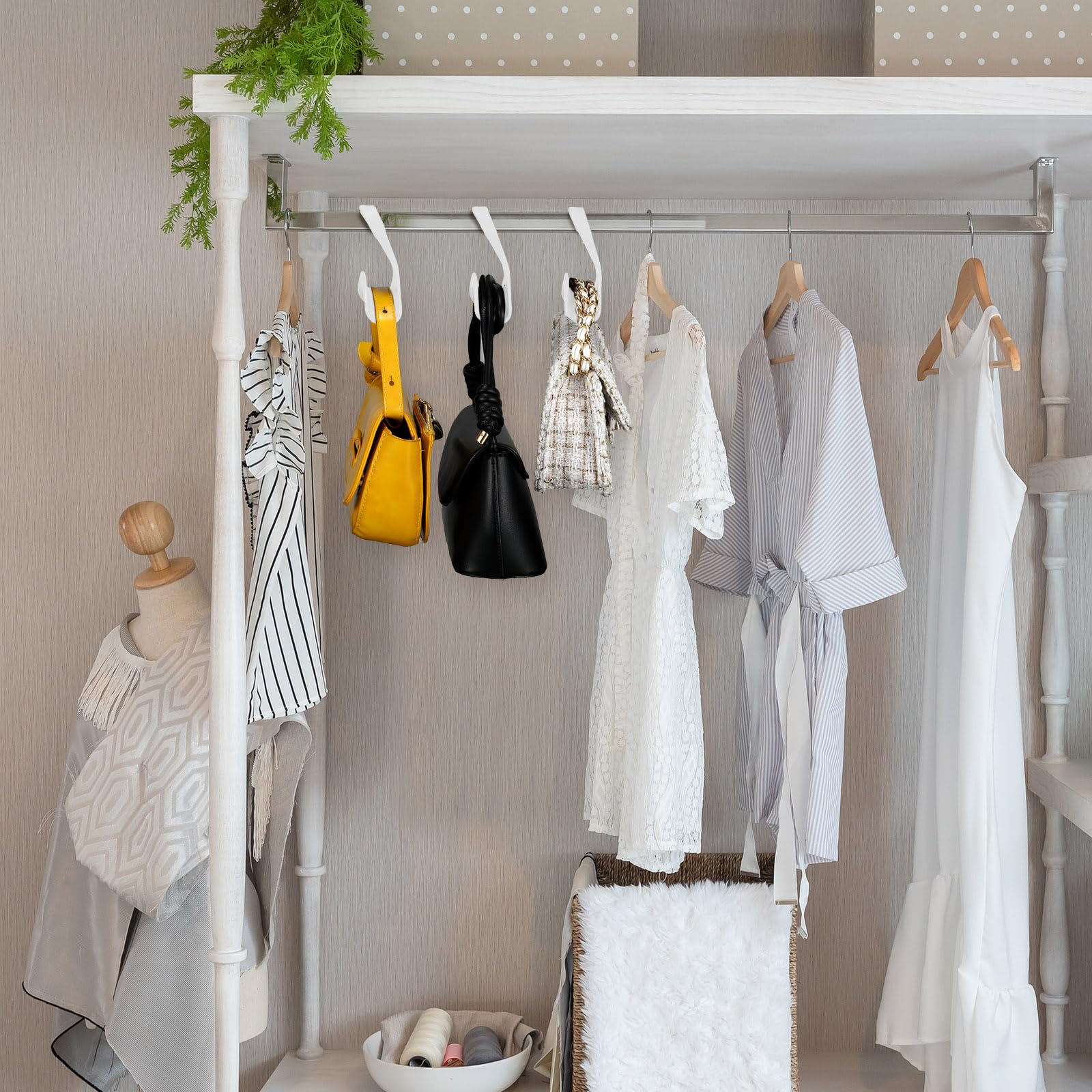 Maitys 36 Pcs Acrylic Purse Hanger Hook - Handbag Organizer for Closet Storage, Over The Door Hook Rack for Tote Bags, Backpacks & Satchels (White) - Perfect for Bedroom, Closet & Entryway Organization