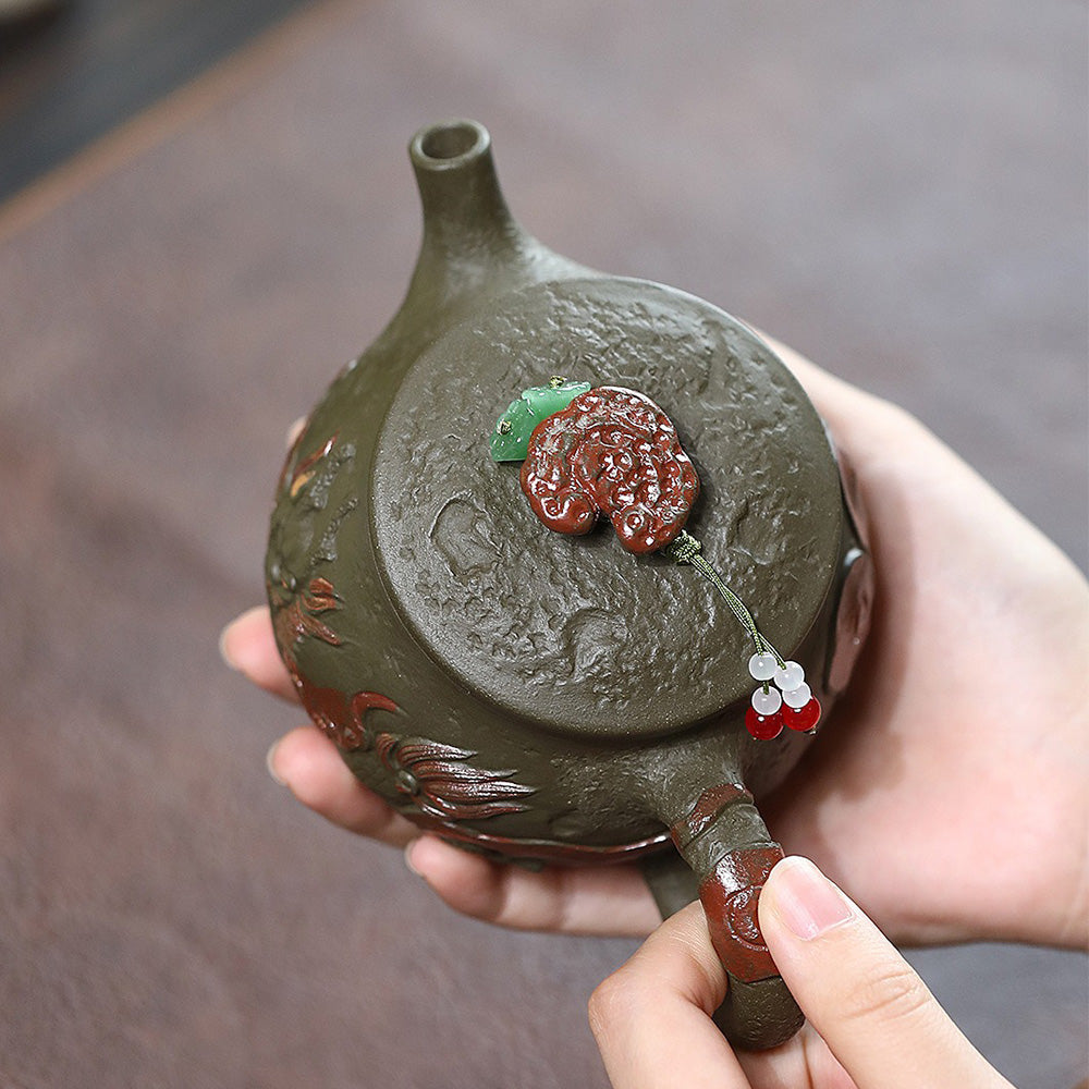 Premium Yixing Dark Green Clay Dragon Hanwa Teapot - Authentic Chinese Handcrafted Ceramic Teapot for Oolong & Pu-erh Tea Brewing - Perfect Gift for Tea Lovers & Home Decor