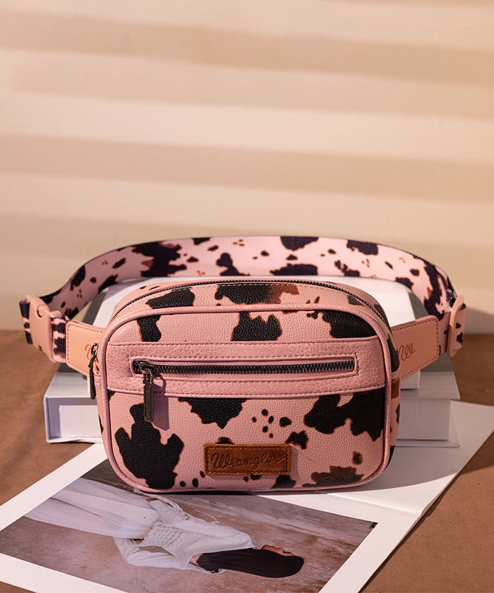 Wrangler Cow Print Belt Bag - Stylish Western Crossbody Fanny Pack for Men & Women - Perfect for Concerts, Hiking, and Travel