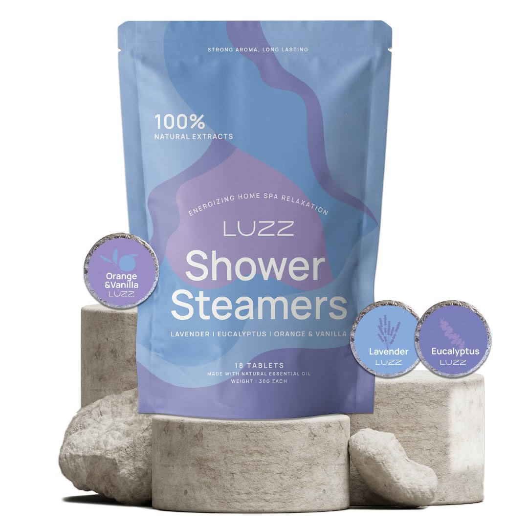 18 Pack LUZZ Aromatherapy Shower Steamers - Eucalyptus, Lavender & Orange Vanilla Scented Shower Tablets for Stress Relief & Self Care - Relaxing Bath Essentials, Perfect for Spa Nights, Birthday Gifts & Small Luxury Treats