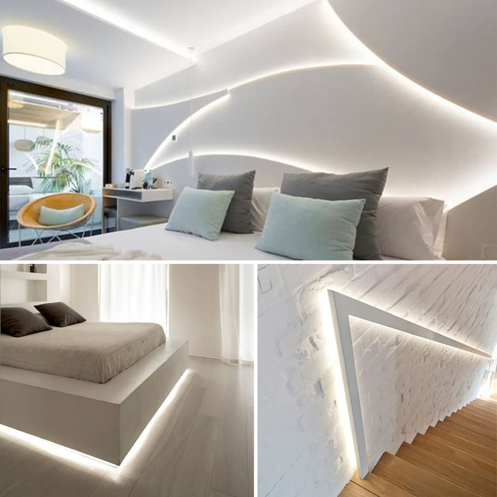KOPMHYE 5M Dimmable LED Strip Lights Kit - 12V Flexible Tape Light with 300 2835 LEDs, 16.4ft 6000K Daylight White Ribbon & Power Adapter - Perfect for Under Bed Lighting, Vanity Mirror, Cabinet, Home Decor (Non-Waterproof)