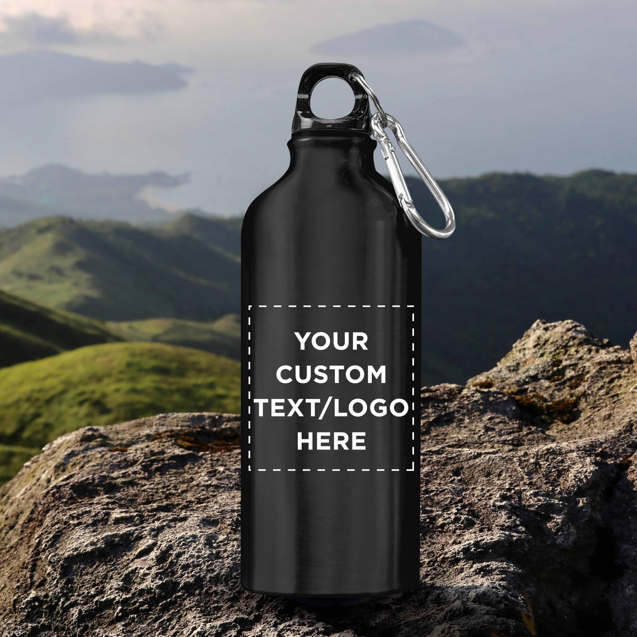 Custom 20 oz Aluminum Water Bottles Bulk Pack of 10 - Personalized Gym & Hiking Bottles for Sports, Camping, Office & Outdoor Activities - Black (BPA-Free Eco-Friendly)