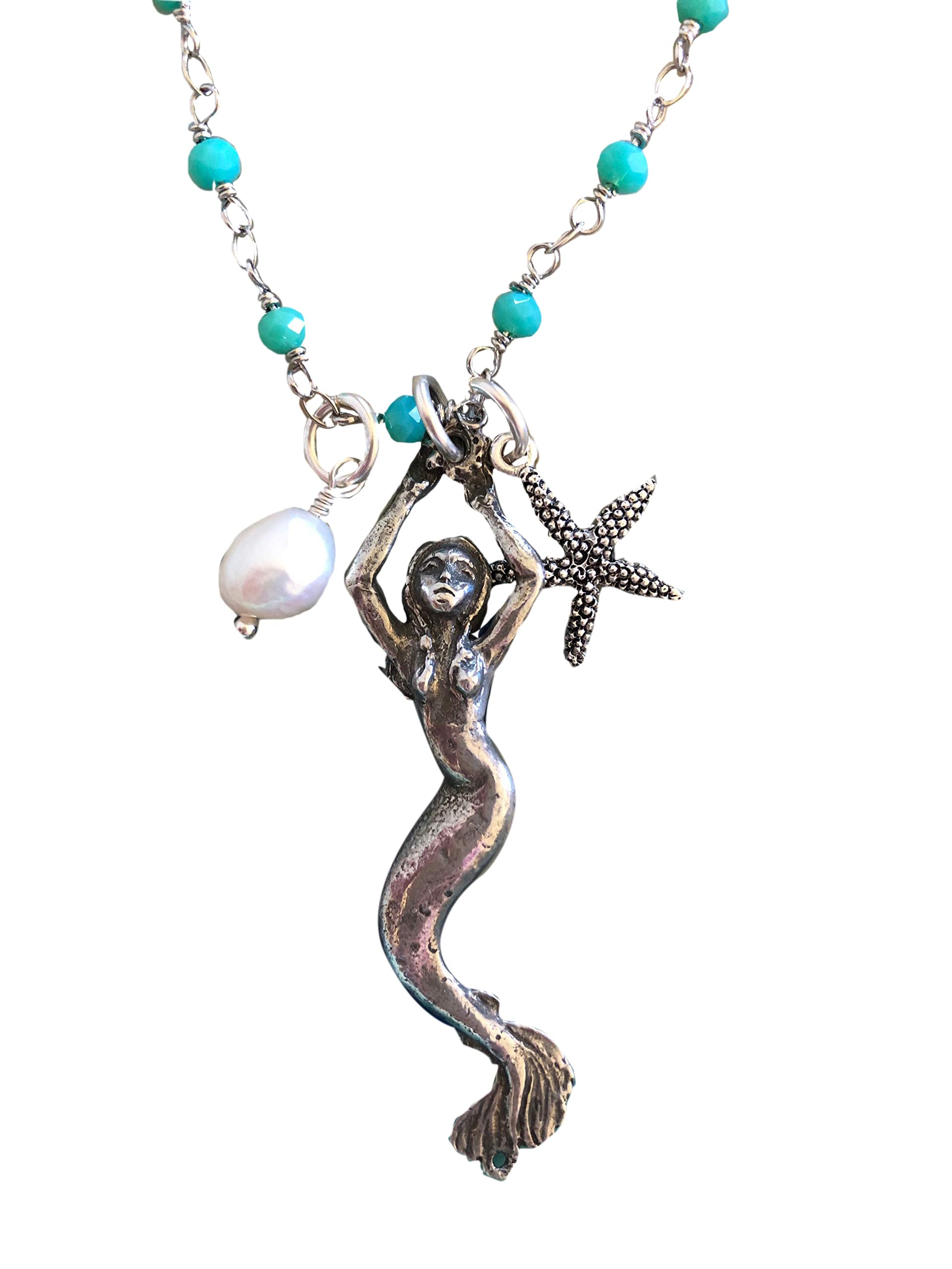 Mermaid Pendant Necklace - Handcrafted Pewter Charm with Cultured Pearl | Beach & Ocean Inspired Jewelry | Perfect for Boho Style, Beach Vacations & Summer Fashion
