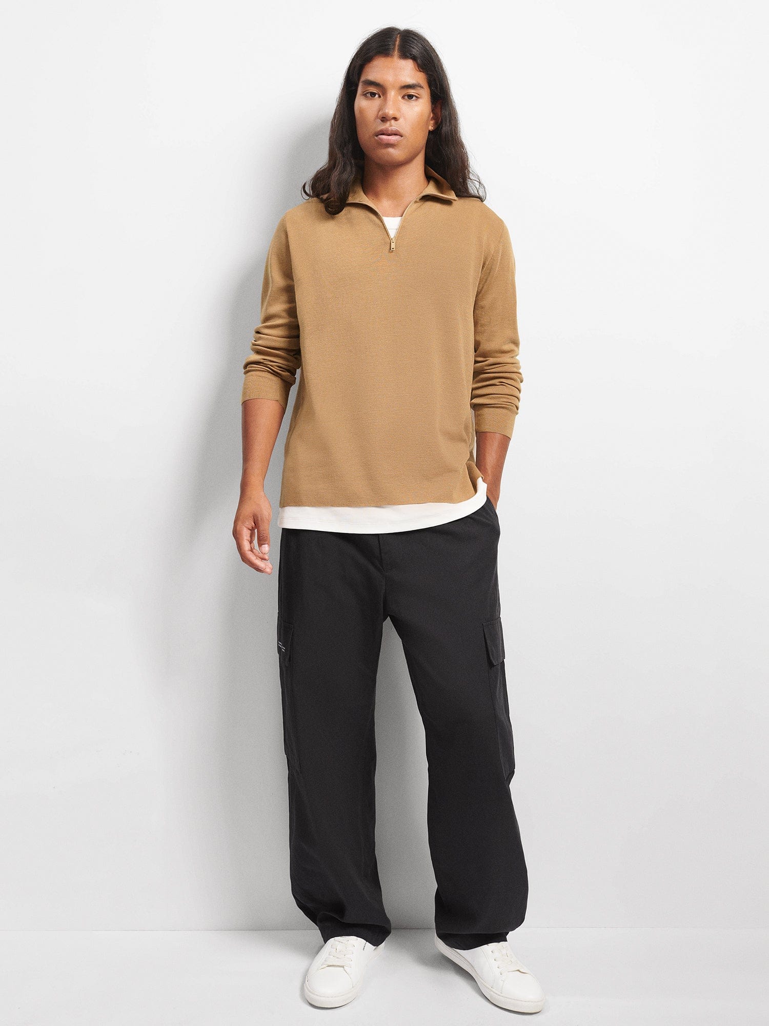 Men's Regenerative Merino Wool Half Zip Sweater - Camel Color | Warm & Breathable Winter Pullover for Hiking, Camping & Outdoor Activities