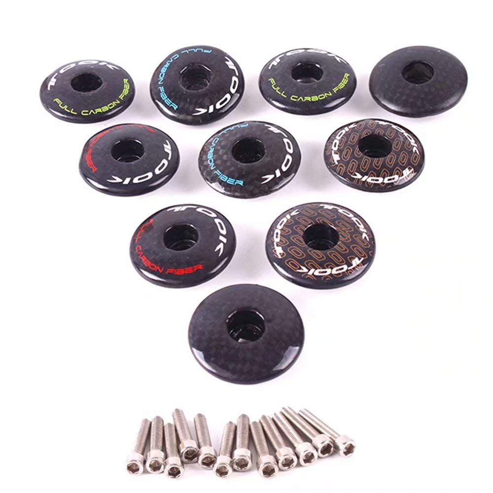 BUCKLOS 1 1/8 Inch Ultralight Bike Stem Cap - Diamond Aluminum Carbon Fiber Headset Top Cap with Titanium Plated Bolt Set for Road & MTB Bicycles | US Stock | Perfect for Cycling Enthusiasts and Bike Upgrades