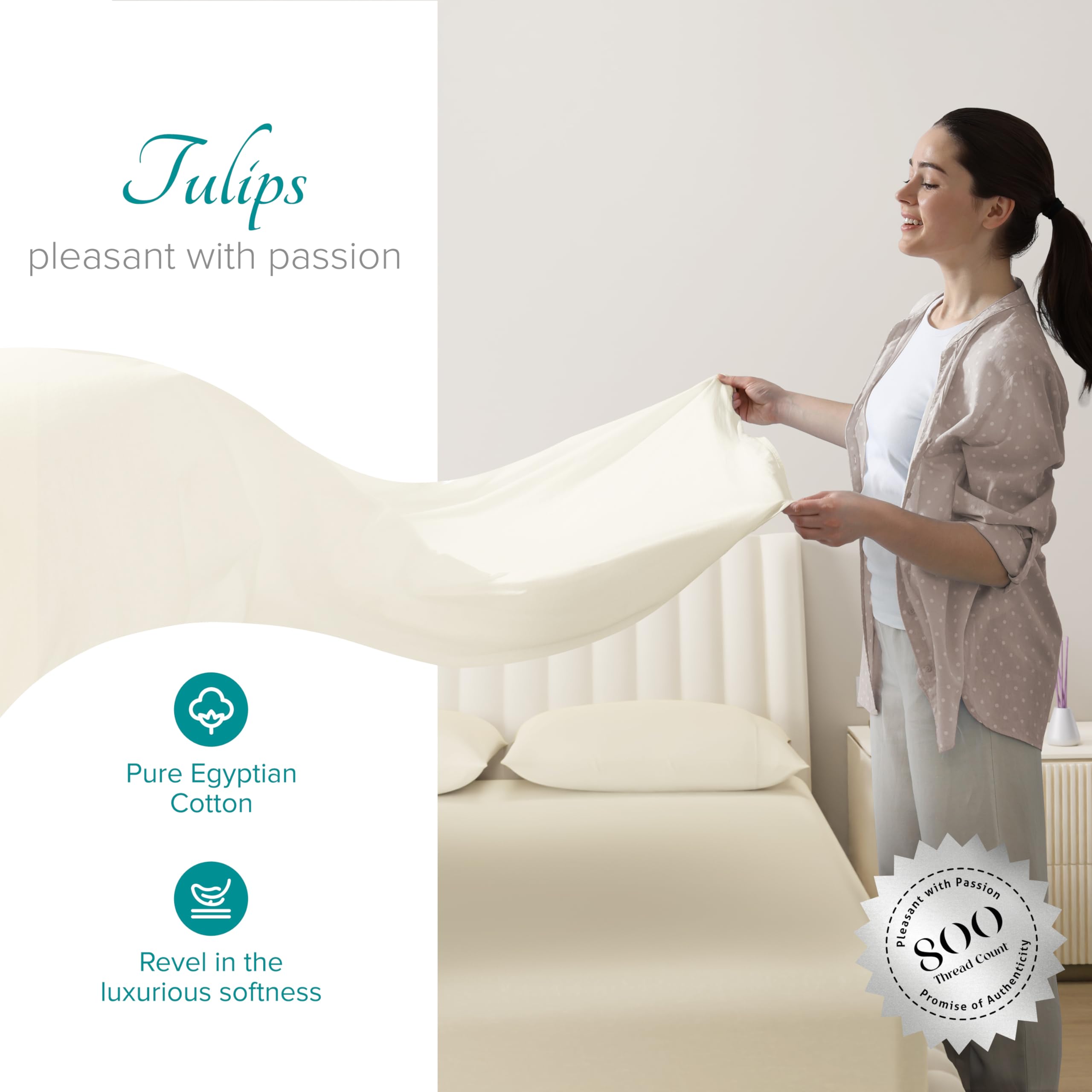 Carressa Linen 800 Thread Count Egyptian Cotton Sheet Set - 4 Piece Ivory King Size Cooling Bed Sheets for Hot Sleepers | Luxury Sateen Hotel Quality Bedding | Fits Mattress Up to 18'' Deep Pocket | Perfect for Summer Nights & Guest Bedrooms