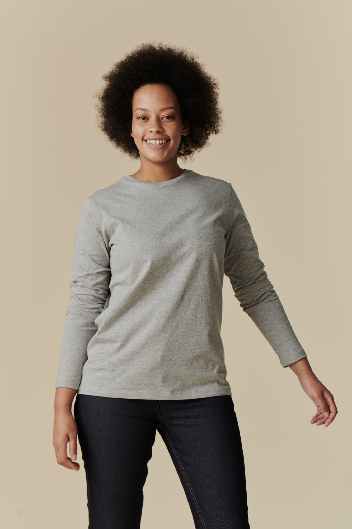 Women's Long Sleeve T-Shirt - Soft Cotton Grey Marl Casual Top for Everyday Wear | Perfect for Work, Lounge & Outfits