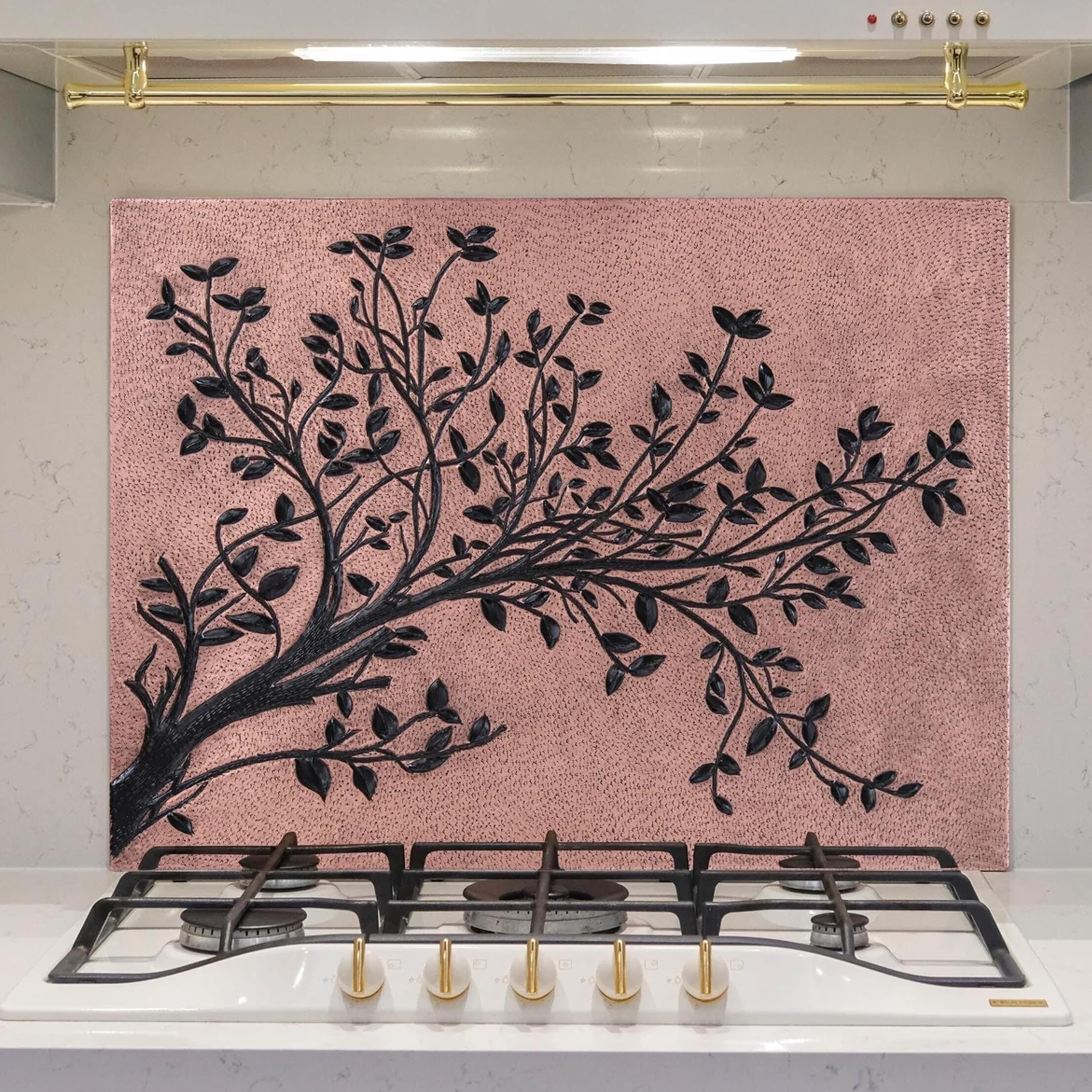 Handmade Copper Kitchen Backsplash Tiles with Tree Branches Design - Decorative Copper Stove Splashback Panel for Indoor Outdoor Wall Decor (Copper & Black) | Perfect for Farmhouse, Rustic, and Modern Kitchen Renovations