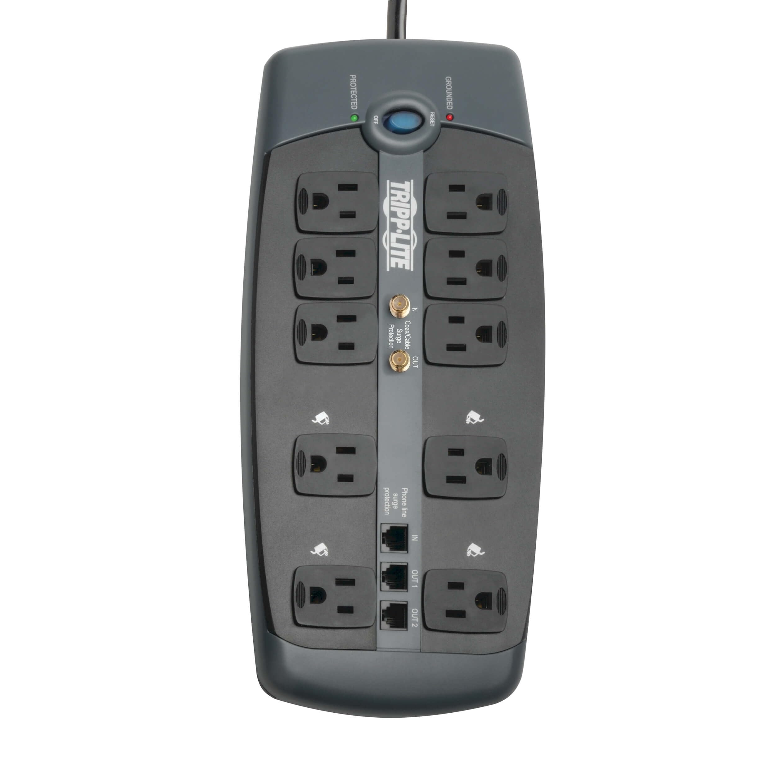 Tripp Lite TLP1008TELTV 10-Outlet Surge Protector with RJ11 & Coax - 3345 Joule, 8-Ft Cord, 120V - Ideal for Home Office, Entertainment Centers & Electronics Protection