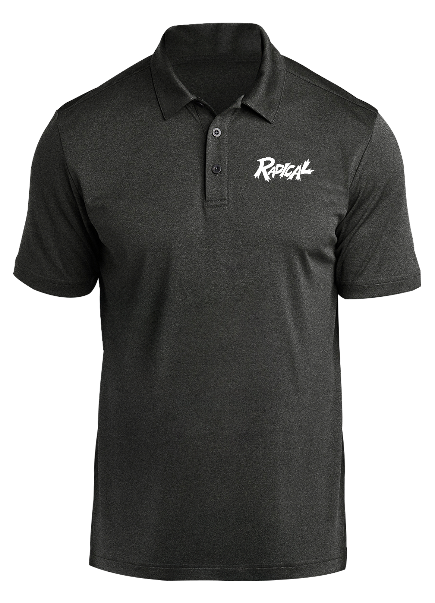 Radical White Prime Polo Shirt - Black Heather | Men's Casual & Athletic Performance Polo for Golf, Work & Everyday Wear