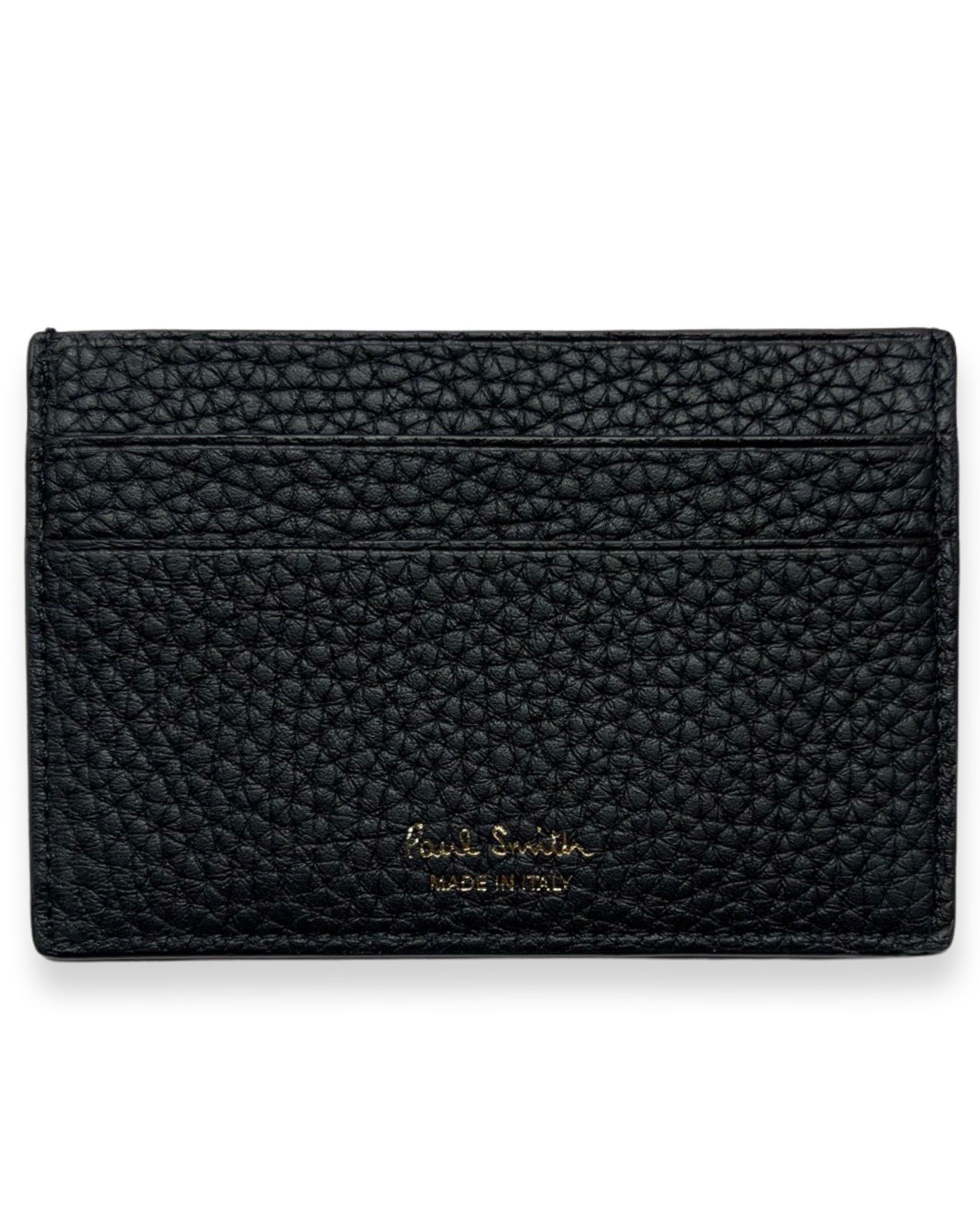 Paul Smith Black Embroidered Stripe Credit Card Wallet - Slim RFID Blocking Leather Wallet for Men, Perfect for Everyday Carry & Travel