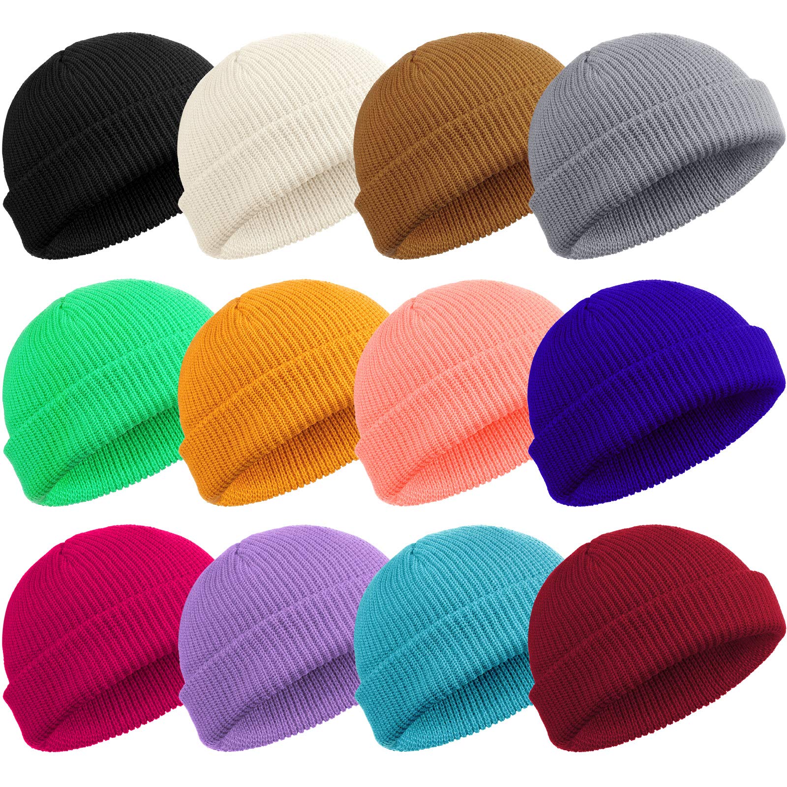 Geyoga 12 Pack Unisex Fisherman Beanie Hats - Warm Knit Cuff Skull Cap with Roll-Up Edge for Men & Women - Perfect for Winter Outdoor Activities, Fishing, Hiking and Casual Wear
