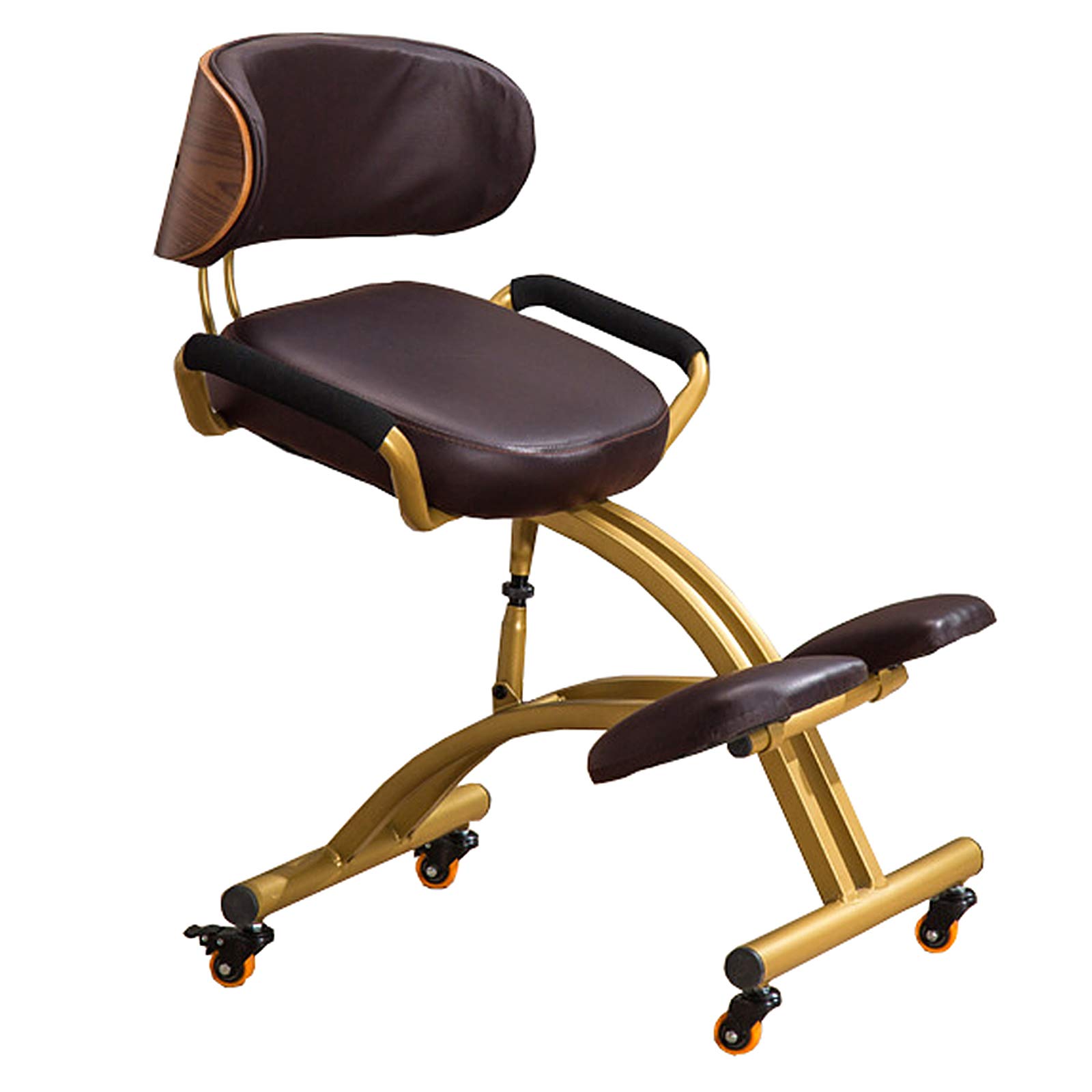 Ergonomic Rolling Kneeling Chair with Back Support - Adjustable Posture Corrector Stool for Home & Office - Faux Leather Knee Cushions & Smooth Casters - Ideal for Desk Work, Gaming & Meditation (Brown)