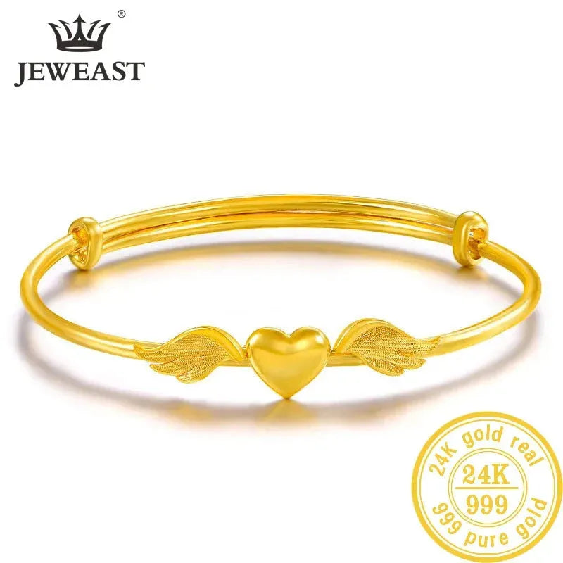 24K Pure Gold Bracelet 999 Solid Gold Bangle - Elegant Heart Design Romantic Jewelry for Women | Perfect Gift for Anniversary, Valentine's Day & Special Occasions