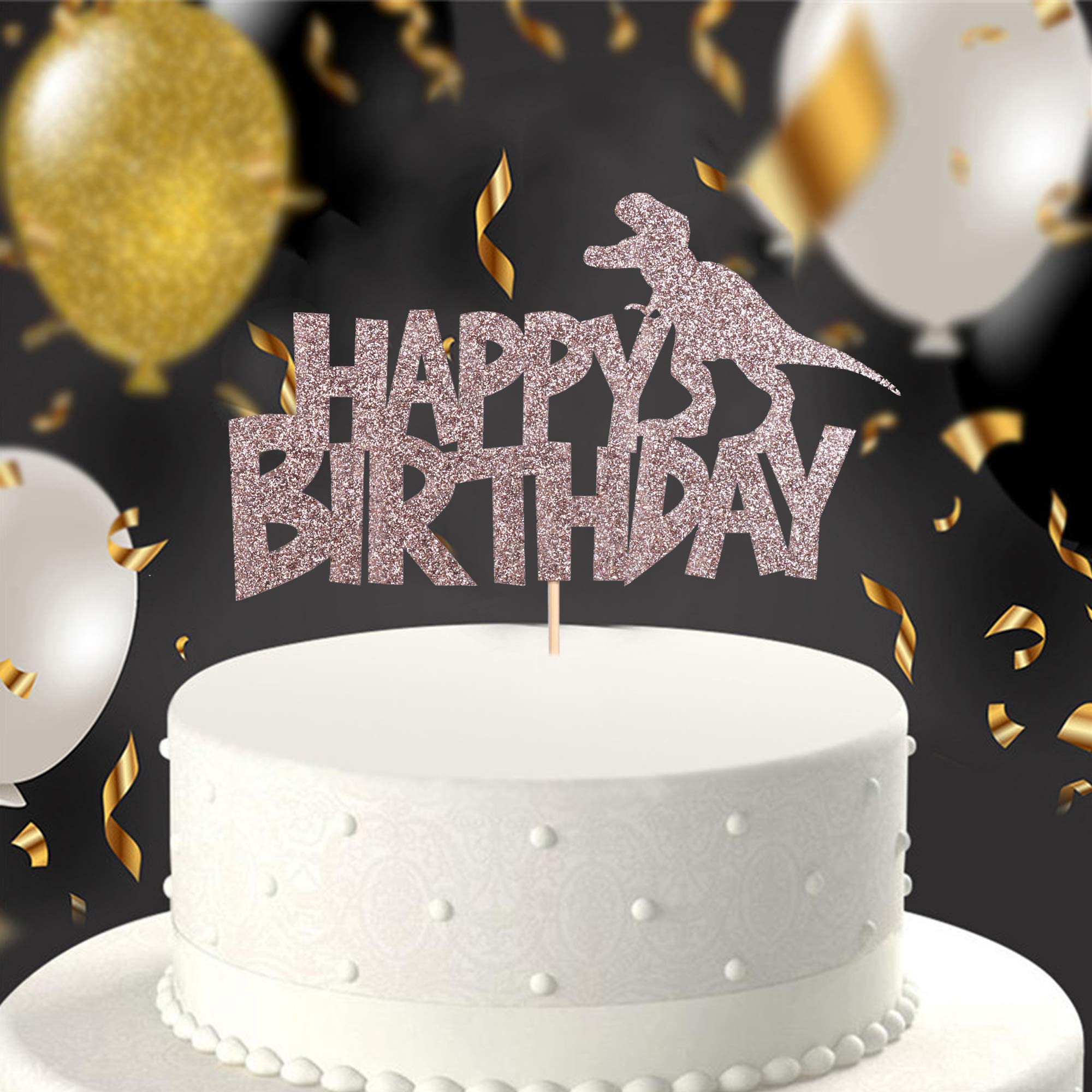 Rose Gold Glitter Dinosaur Cake Topper for Birthday Parties - Dinosaur Theme Cake Decorations for Boys & Girls | Perfect for Kids' Birthday Cakes, Baby Showers, and Themed Celebrations