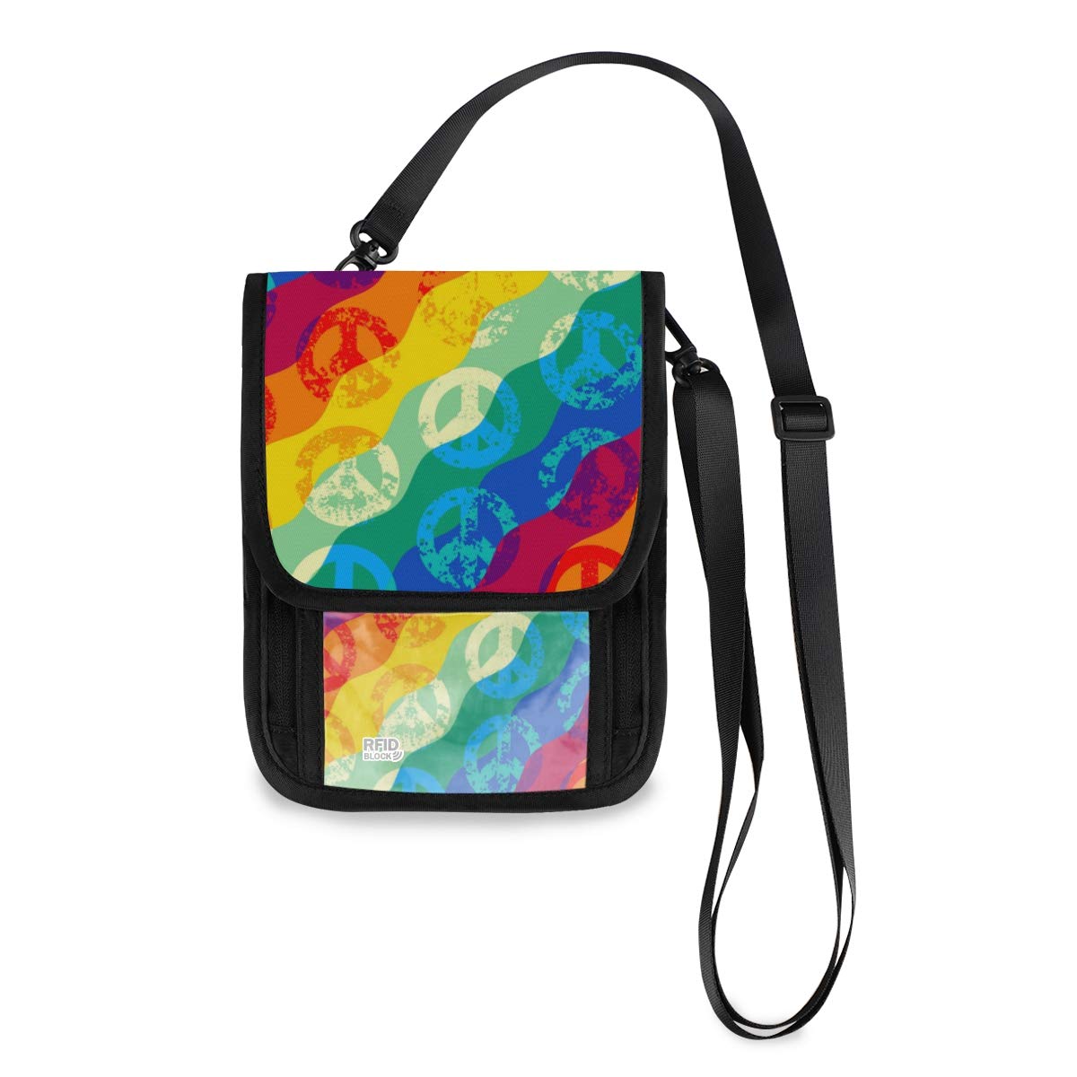 ALAZA Peace Symbol Crossbody Wallet Purse - RFID Blocking Small Phone Bag with Credit Card Slots & Passport Holder | Trendy Rainbow Design for Women | Perfect for Travel, Concerts & Daily Use