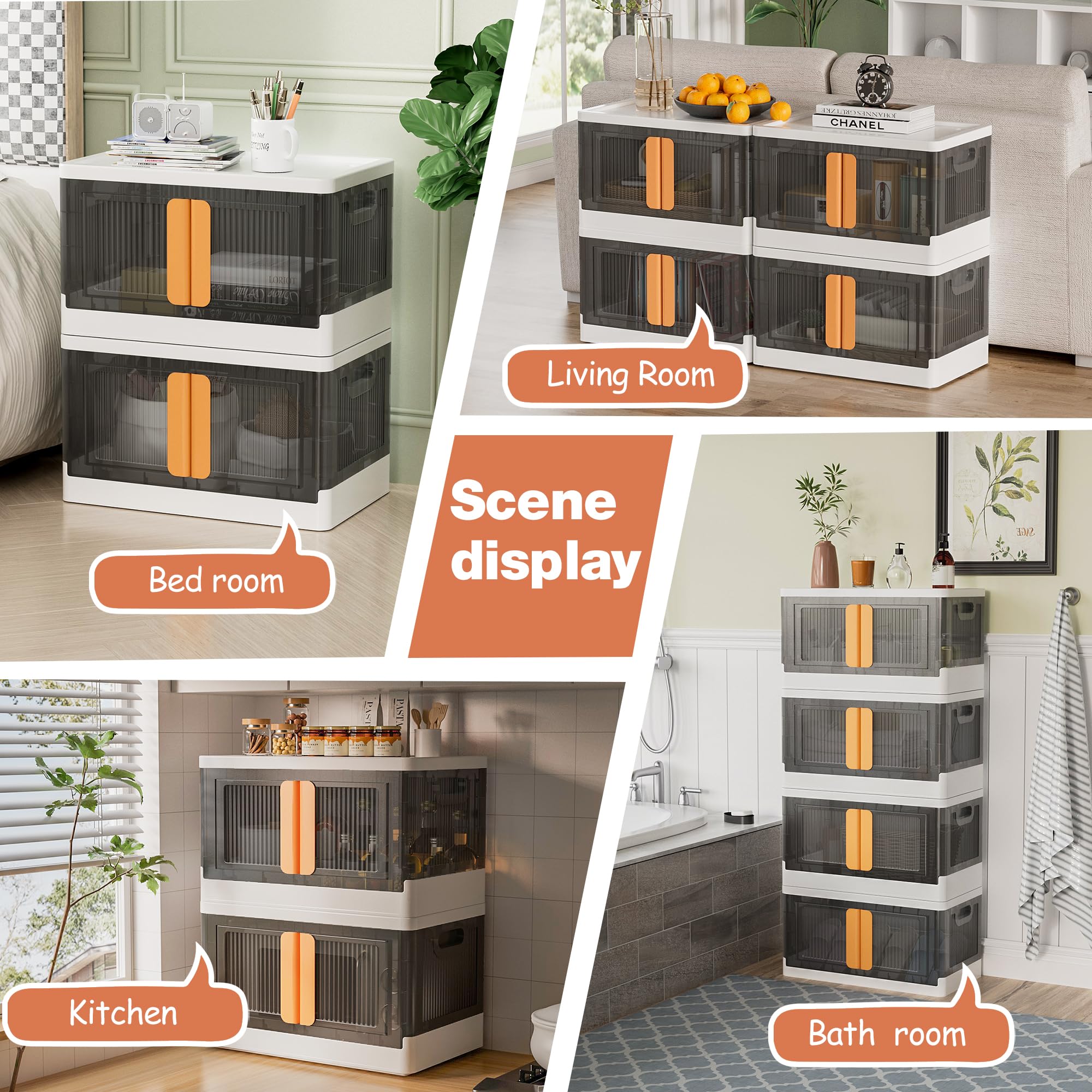 4-Tier Plastic Storage Bins with Lids - 19 Gallon Stackable Organizing Containers with Wheels - Foldable Storage Box for Closet, Living Room, Office & Dorm - Space-Saving Grey & White Home Organization Solution (Perfect for Seasonal Clothes, Toys & Household Items Storage)