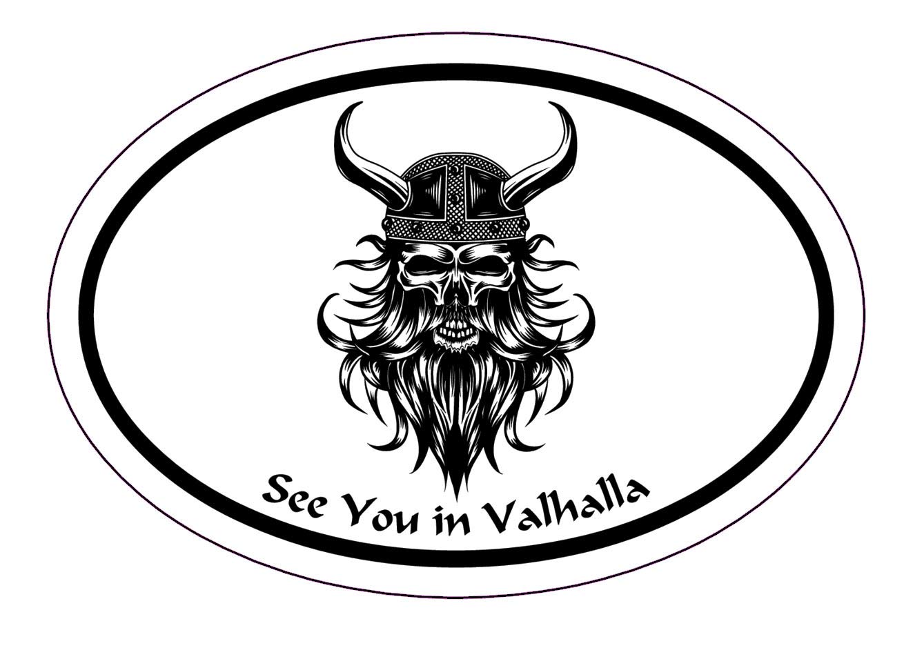 Oval See You in Valhalla Bearded Viking Decal - Norse Mythology Sticker - Scandinavian Warrior Vinyl Decal for Laptops, Cars, Motorcycles & Home Decor