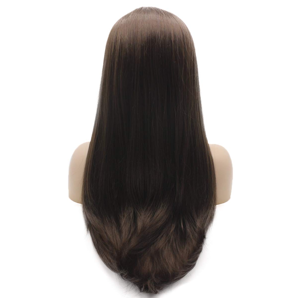 24 Inch Heat Resistant Synthetic Lace Front Wig - Straight Long Brown Mix Heavy Density Hair for Everyday Wear & Cosplay
