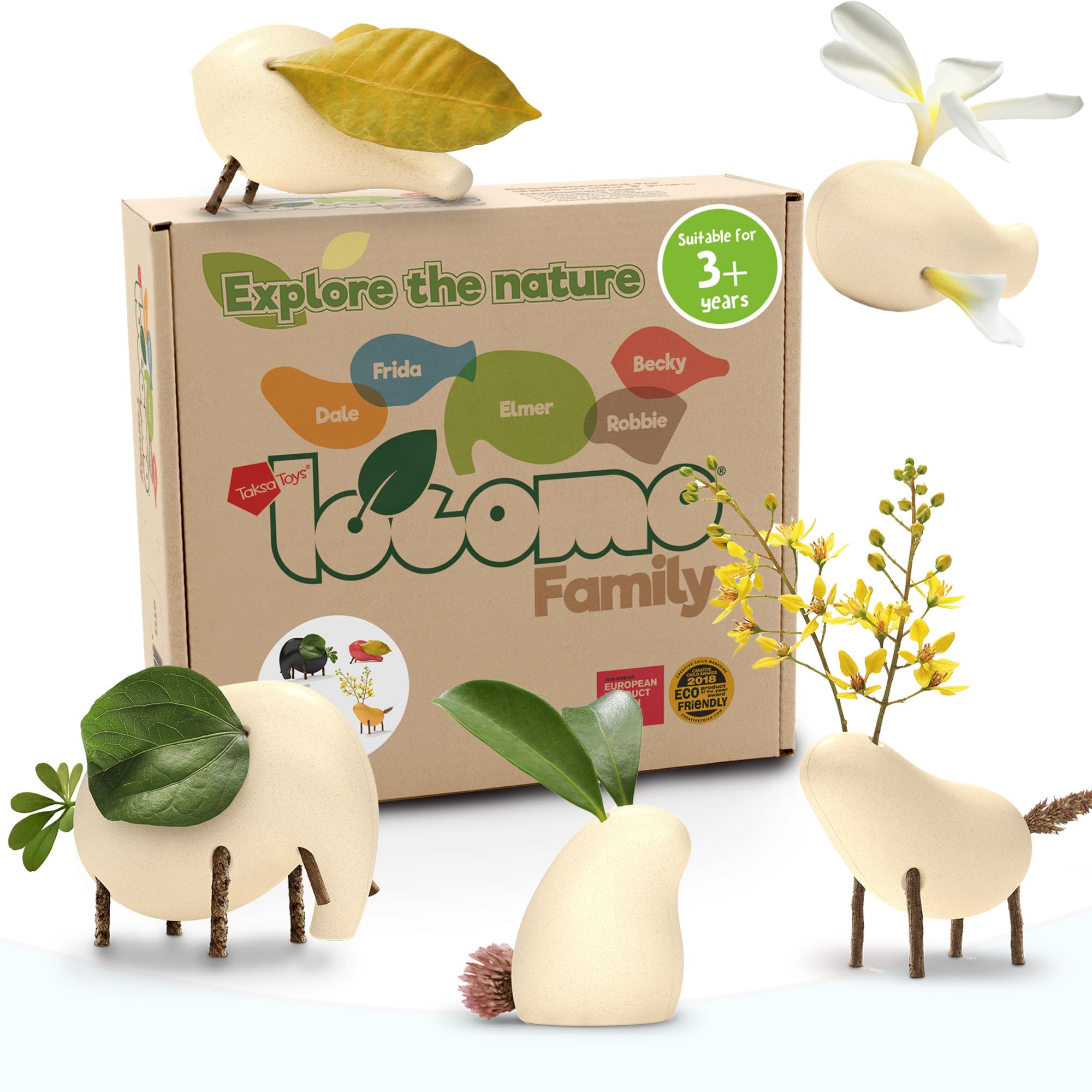 Taksa Toys Locomo Family - 5 Natural Wooden Animal Figures for Kids Ages 3-7 | Montessori & Waldorf Learning Toys | Creative Play for Boys & Girls | Perfect for Outdoor Adventures, Classroom Activities & Imaginative Play