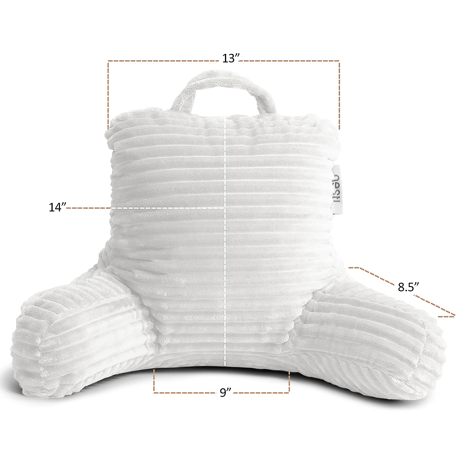 **Clara Clark Kids Reading Pillow – Plush Back Support Pillow for Sitting in Bed, Shredded Foam Bed Chair with Arms & Pockets – Perfect for Reading, Gaming & Relaxing (White)**