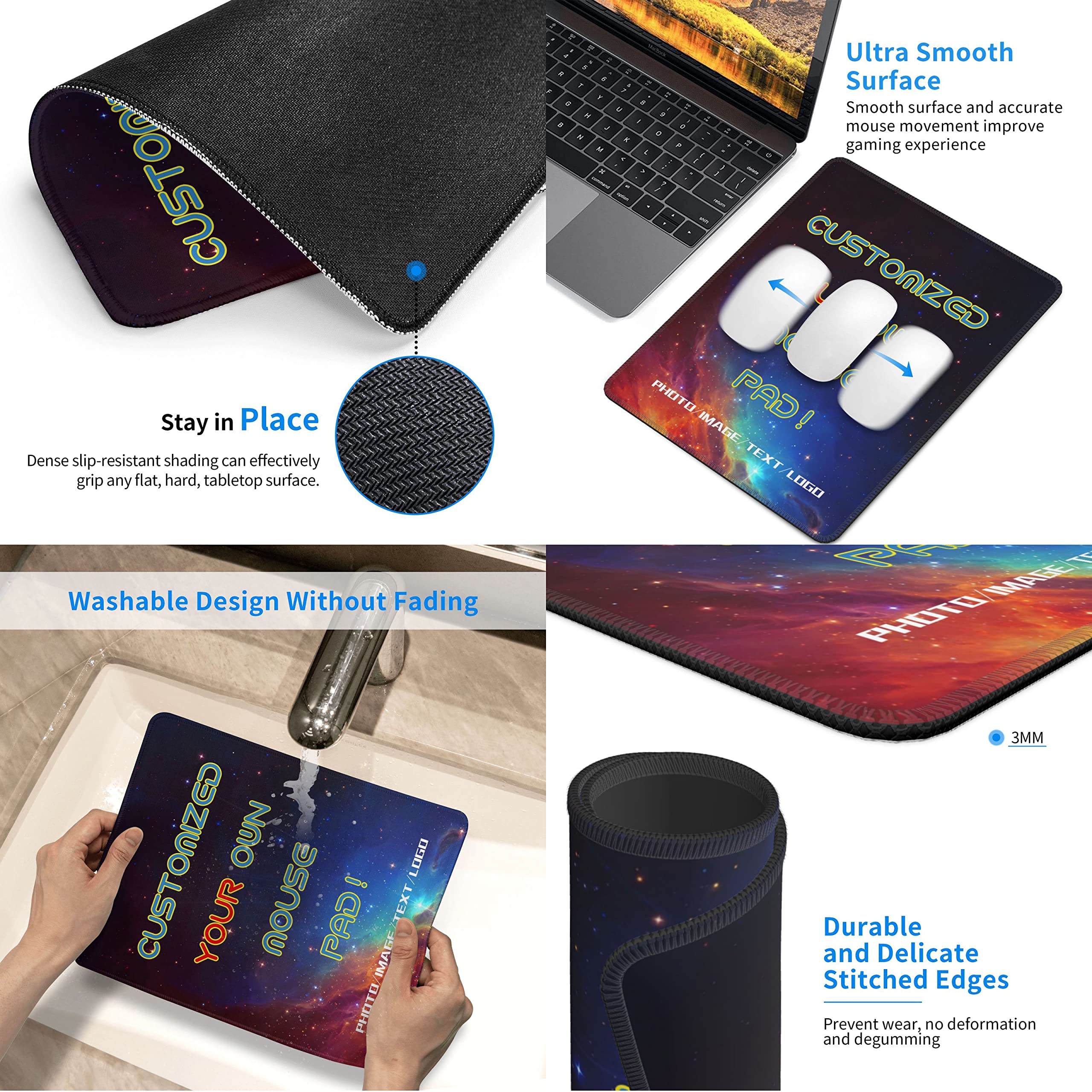 Custom Mouse Pad with Photo/Text/Logo - Personalized Gaming Mousepad for PC & Laptop - Perfect Gift for Gamers, Office Workers & Home Use - Non-Slip Rubber Base & Smooth Surface for Precision Control