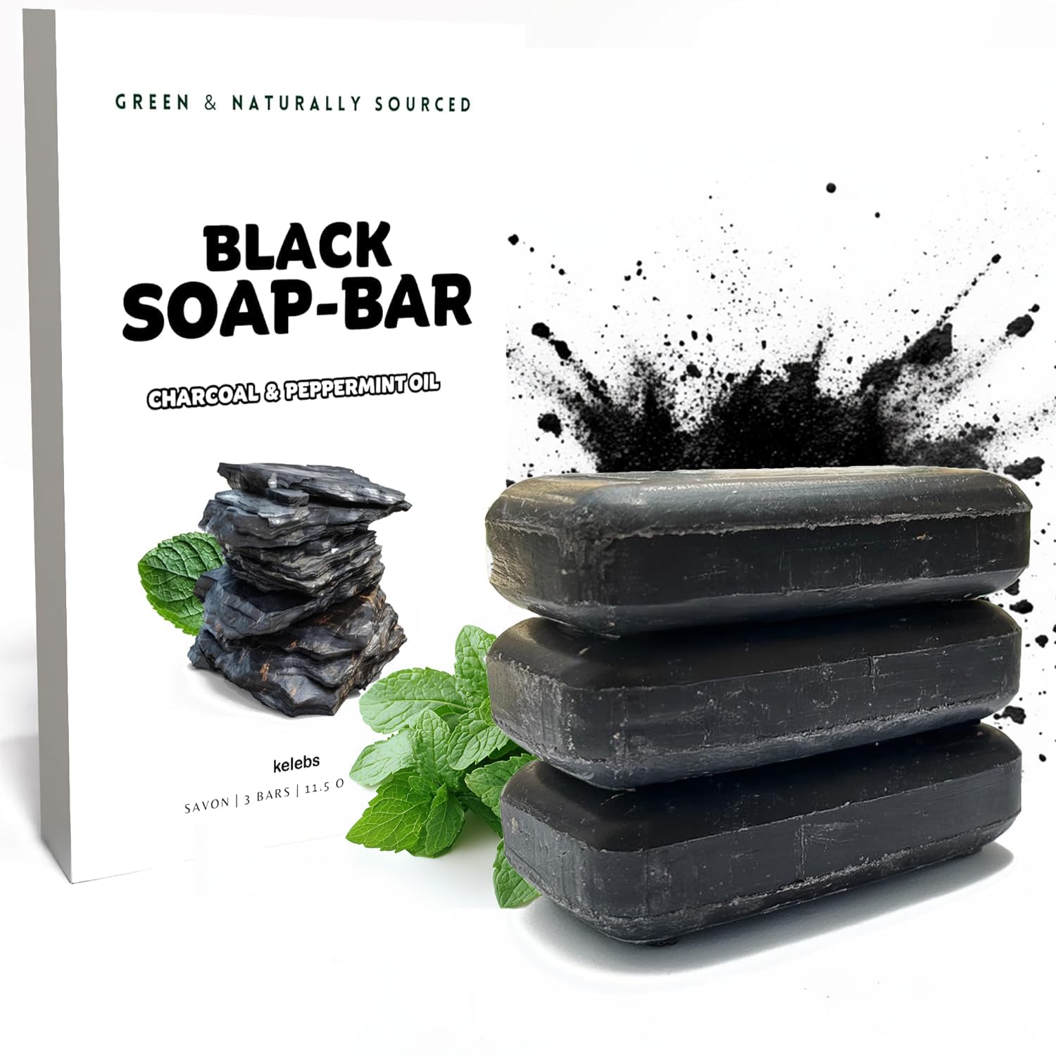 Activated Charcoal Soap Bar for Acne & Blackhead Prone Skin - Deep Cleansing Face, Body & Back Soap with Natural Ingredients - Plastic-Free, Vegan Friendly (3-Pack) - Perfect for Daily Skincare & Detox Routine