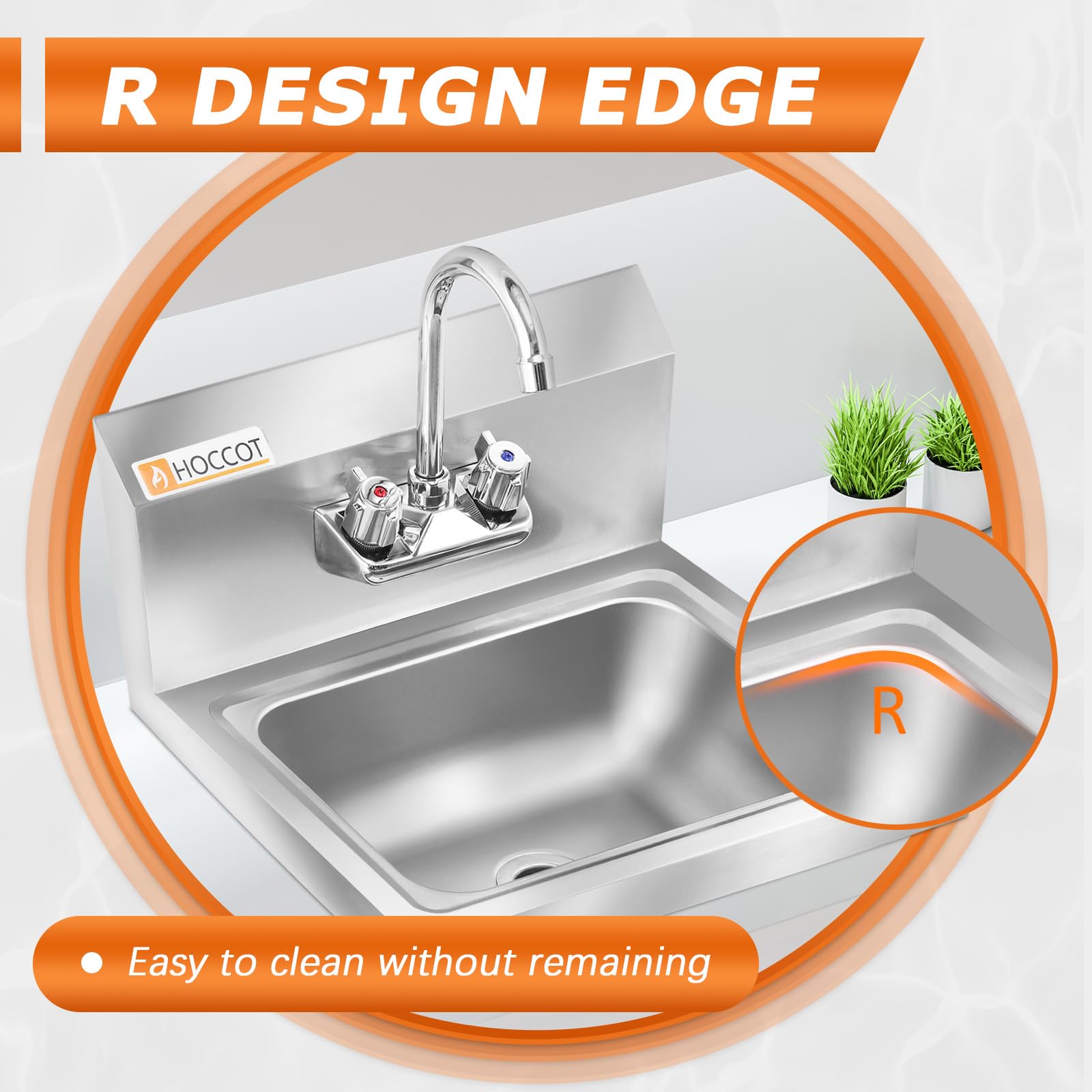 Premium 304 Stainless Steel Wall Mount Commercial Sink - Heavy Duty Restaurant Hand Washing Sink with Backsplash - 17