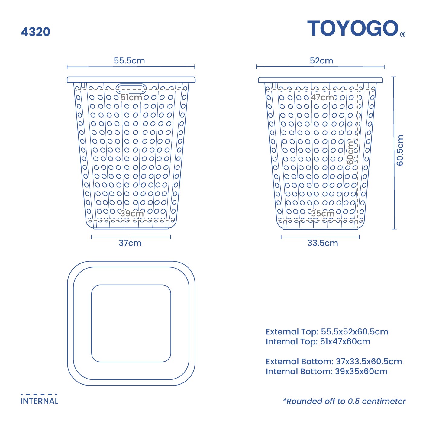 Large Heavy-Duty Laundry Basket with Handles - 43L Capacity for Laundry Room, Dorm, or Closet Organization - Foldable & Space-Saving Storage Solution