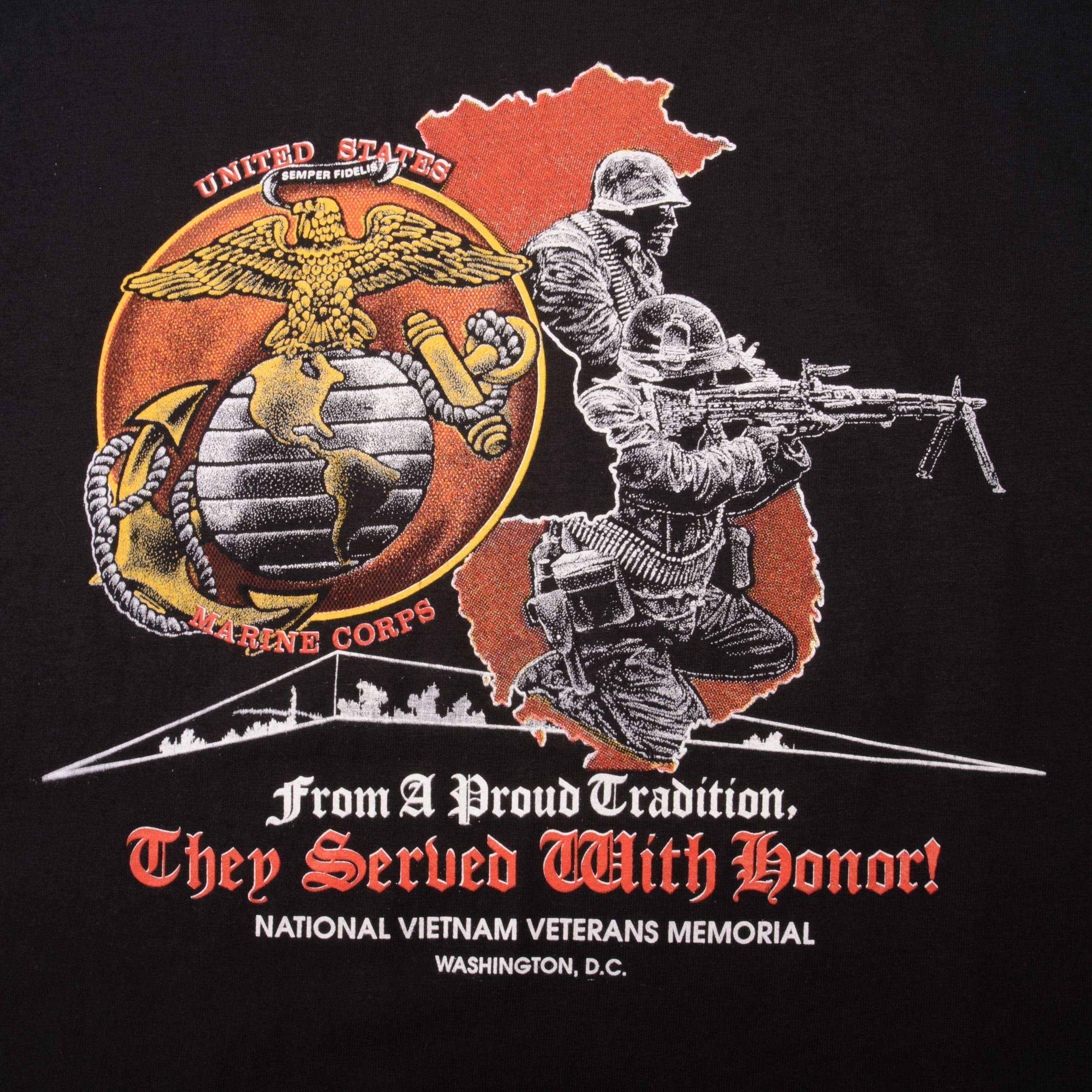 Vintage USMC Marines Vietnam Veterans Memorial T-Shirt - 90s Retro Style, 2XL, Made in USA - Perfect for Military Appreciation, Veterans Day & Patriotic Events