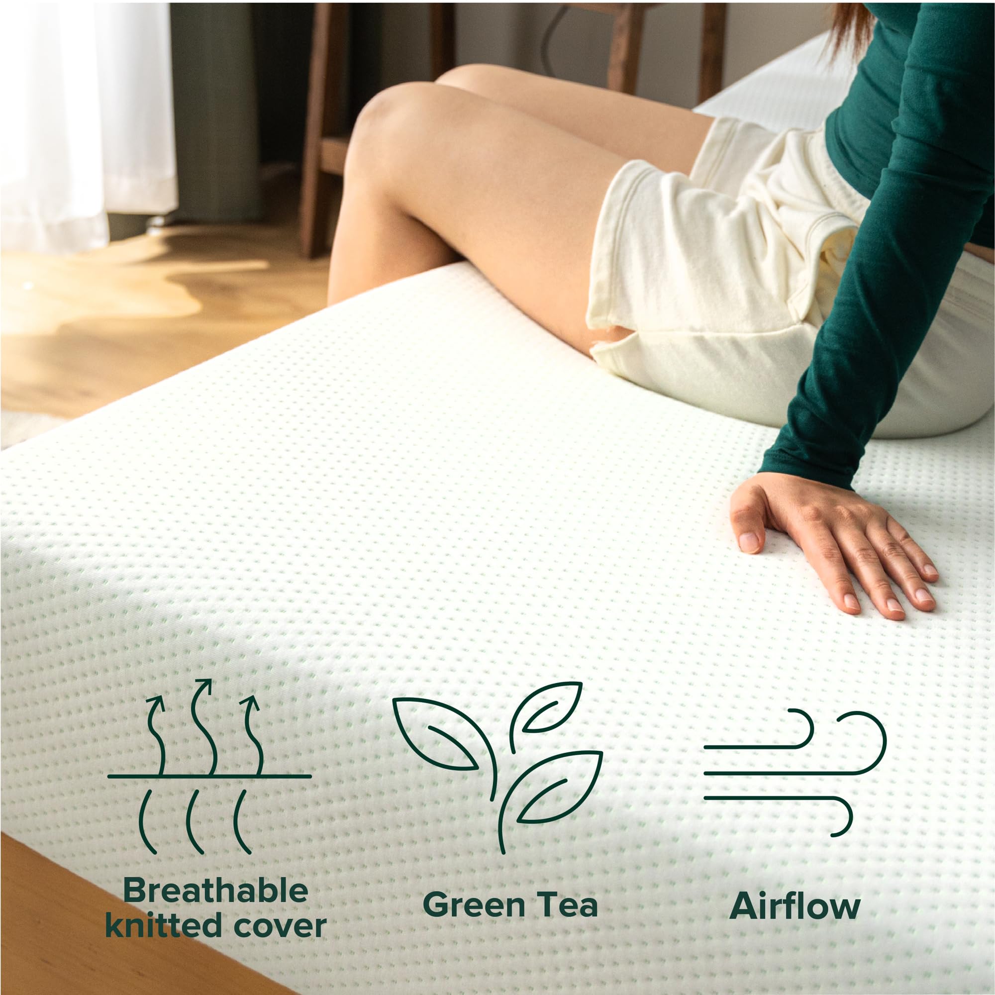 ZINUS 6 Inch Green Tea Memory Foam Mattress - Medium Firm, Pressure Relief, Fiberglass Free, CertiPUR-US Certified (75”x30